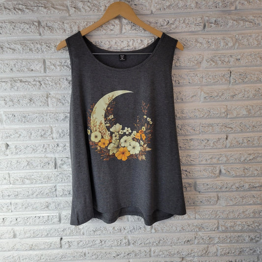 Shein Curve Womens Top 3XL Tank Racerback Crescent Moon Gray Floral Lightweight