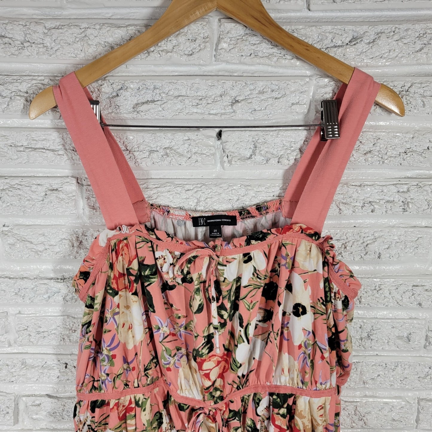 INC International Concepts Womens Top 2X Plus Swing Casual Pink Floral Ruffle