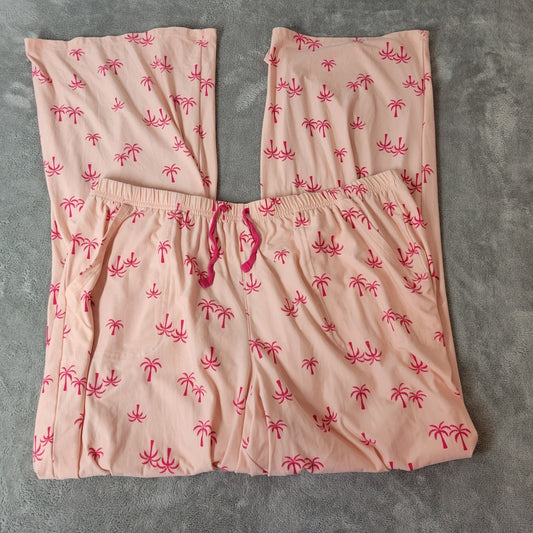 Sonoma Womens Pajama Pants Extra Large XL Pink Palm Trees Drawstring Lightweight