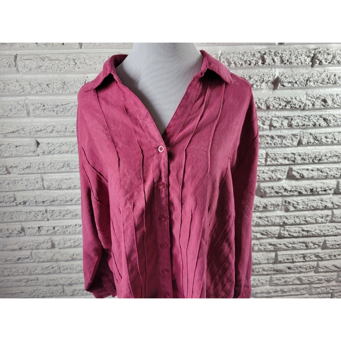 Lemon Grass Women Top 2X Plus Long Sleeve Pink Stamped Floral Polyester Velour