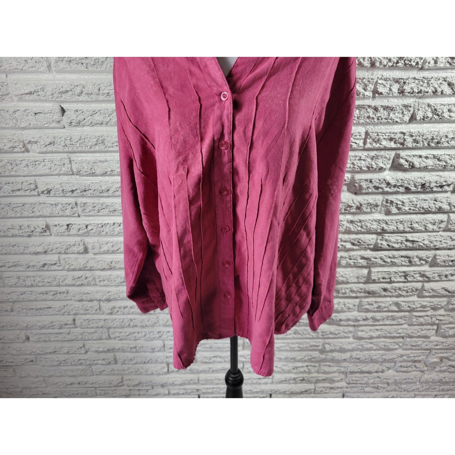 Lemon Grass Women Top 2X Plus Long Sleeve Pink Stamped Floral Polyester Velour