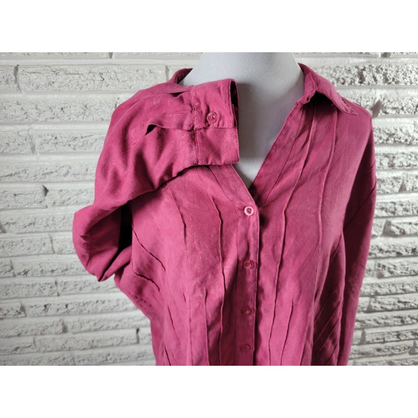 Lemon Grass Women Top 2X Plus Long Sleeve Pink Stamped Floral Polyester Velour