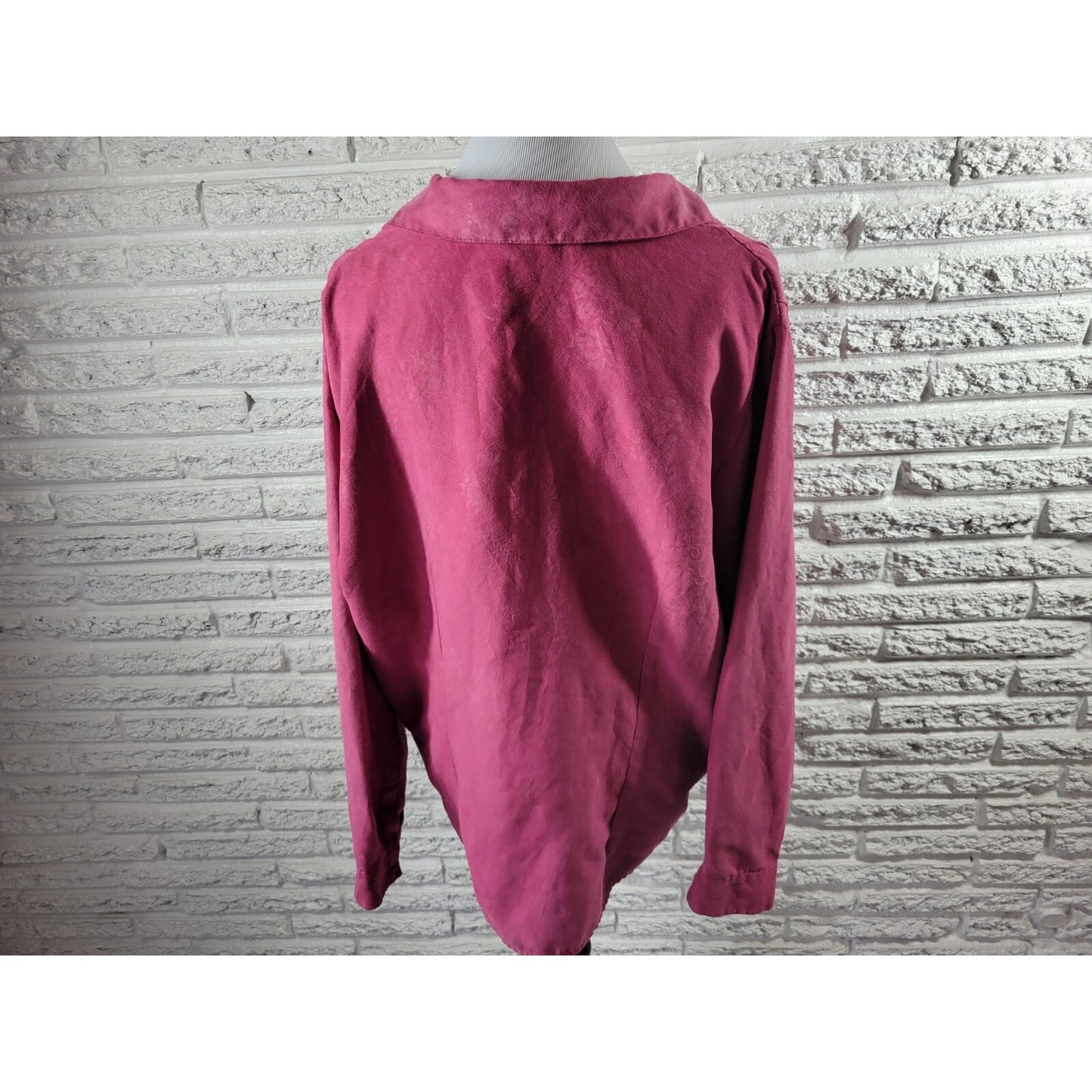 Lemon Grass Women Top 2X Plus Long Sleeve Pink Stamped Floral Polyester Velour