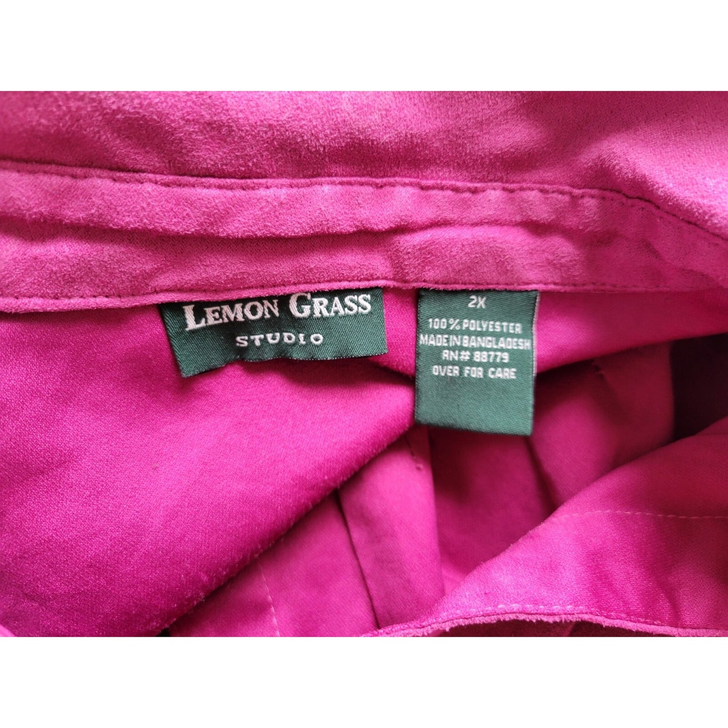 Lemon Grass Women Top 2X Plus Long Sleeve Pink Stamped Floral Polyester Velour