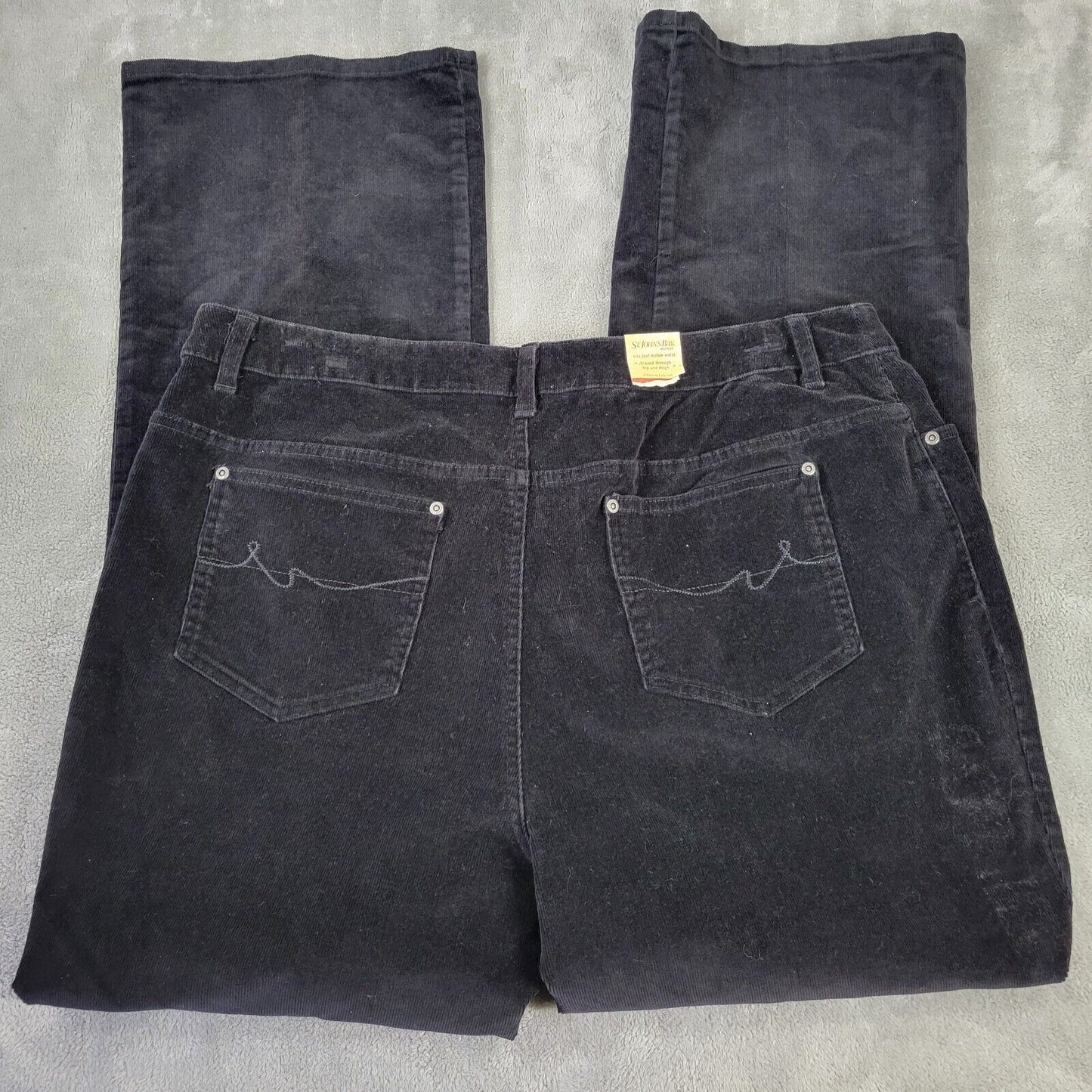 St Johns Bay Women Jeans 18W Plus Average Boot Cut Black Corduroy Denim Zip Fly