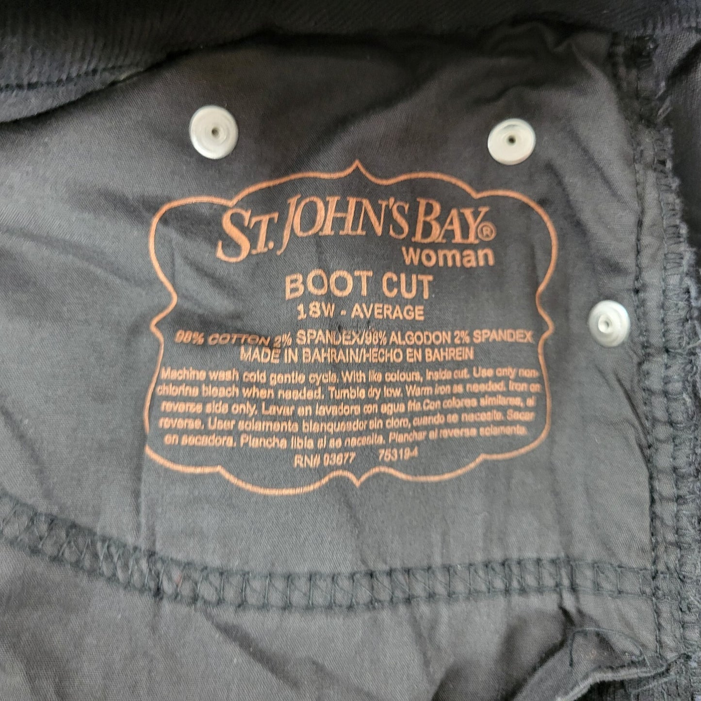 St Johns Bay Women Jeans 18W Plus Average Boot Cut Black Corduroy Denim Zip Fly