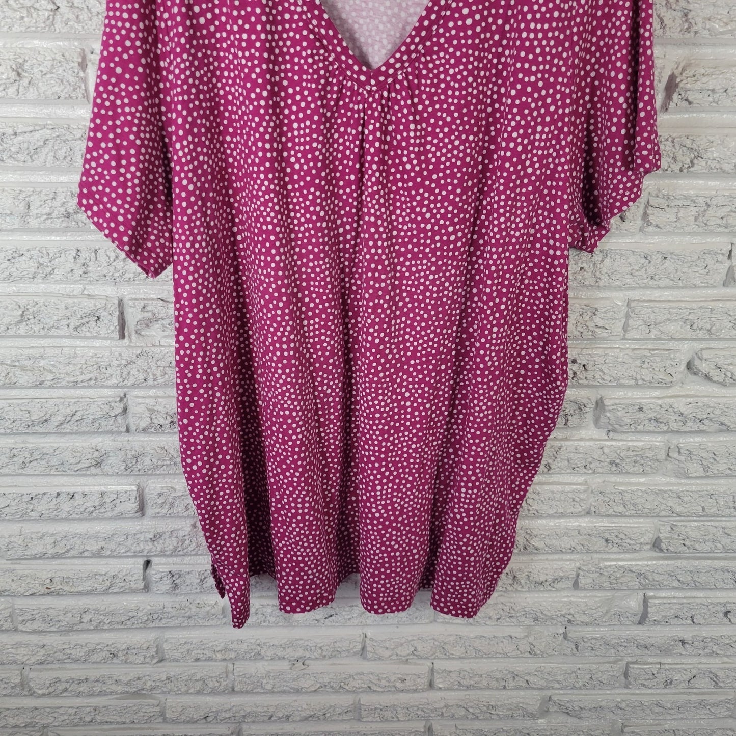 Woman Within Women's 3X Plus Purple Pink Polka Dot V-Neck Cotton Tunic Top