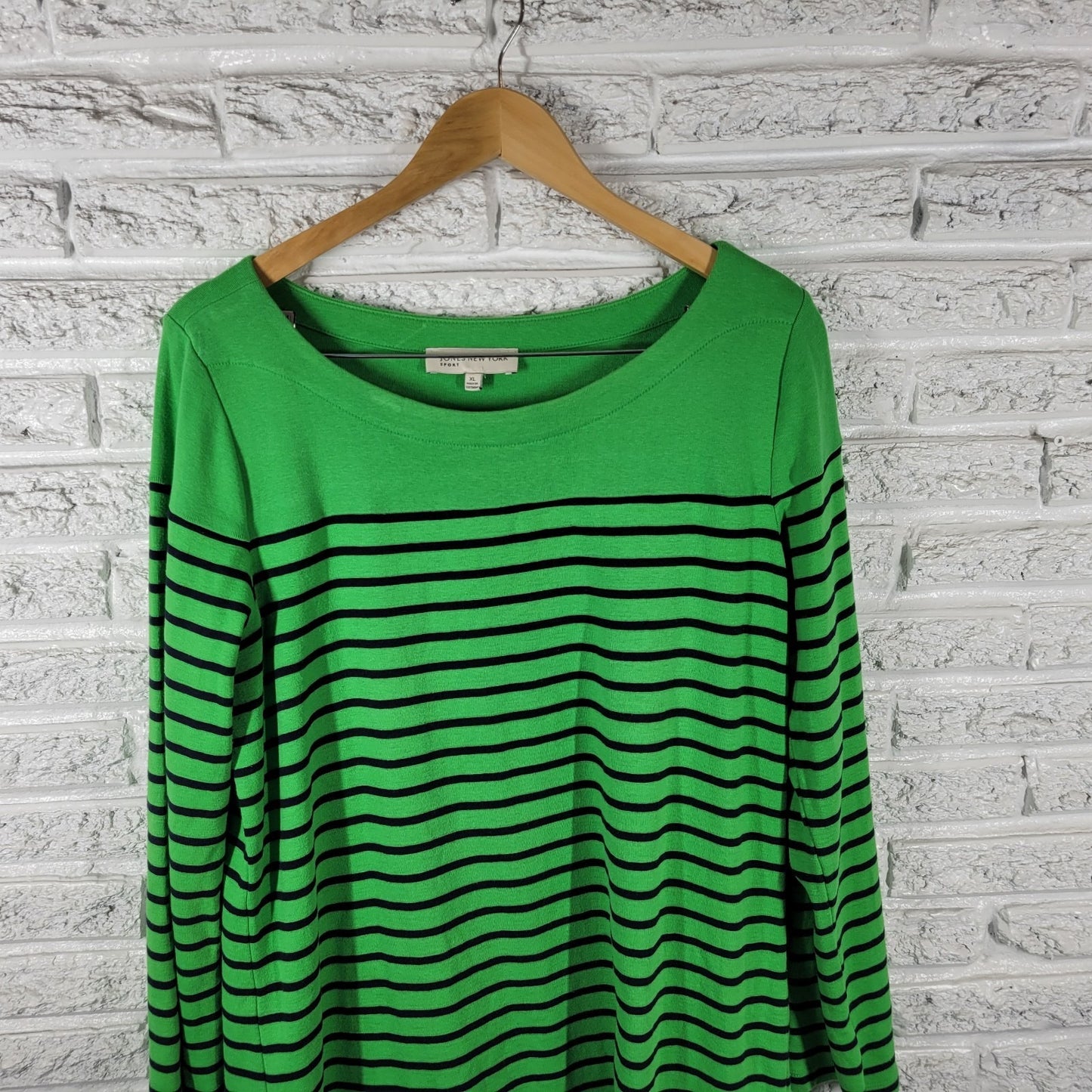 Jones New York Womens Dress XL Mini Roll Tab Sleeve Knit Green Stripe Cotton