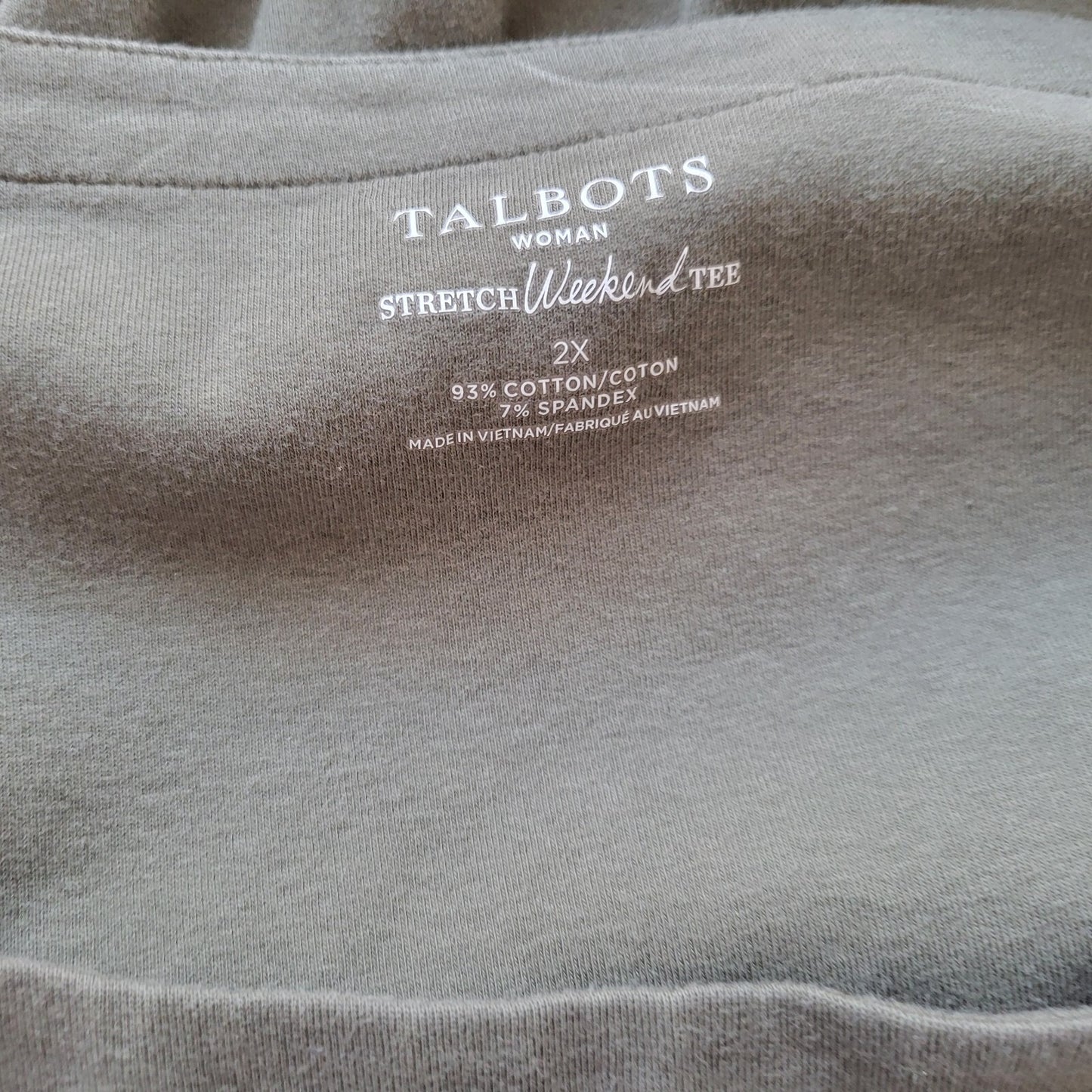 Talbots Weekend Womens Top 2X Plus Tee Short Sleeve Gray Soft Cotton Blend Comfy