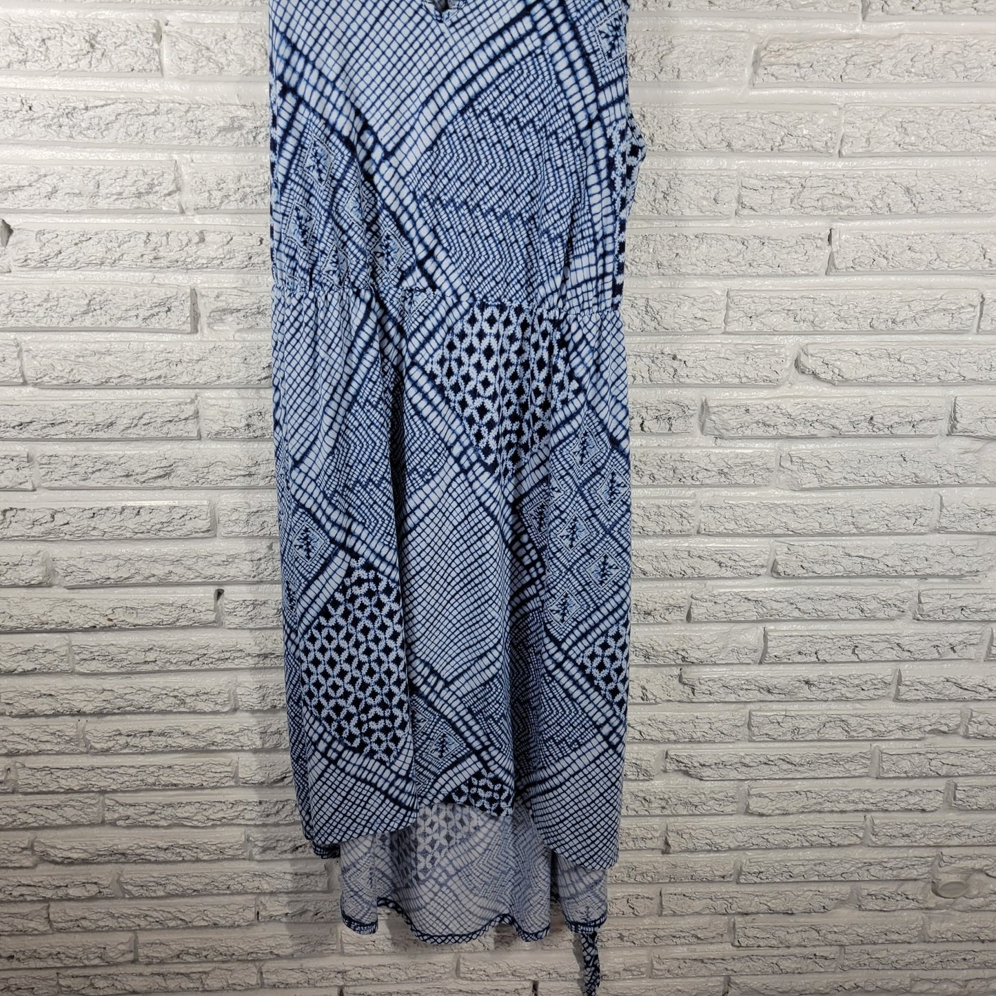 Sonoma Women Dress 1X Plus Sleeveless Tank Sheath Blue Geometric Sash High Low