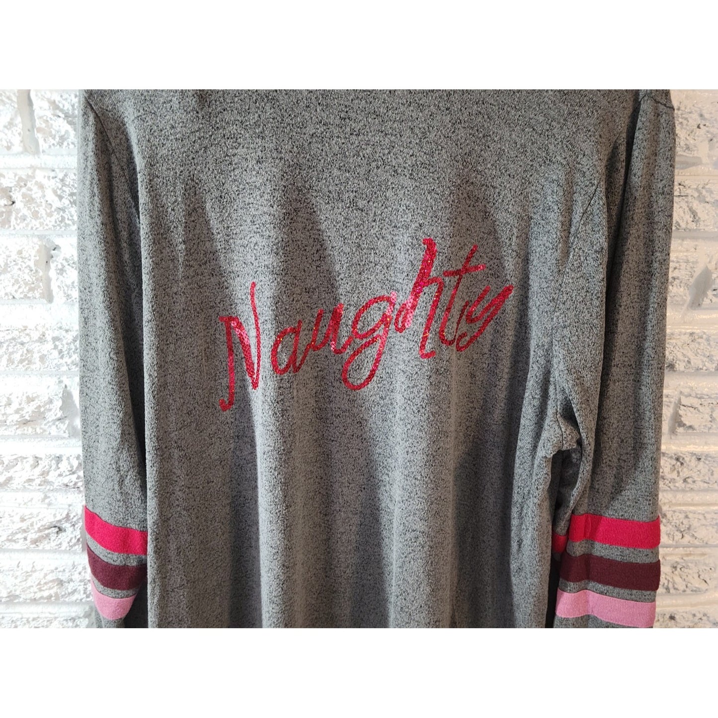 Christmas Cacique Womens Pajamas 18 20 Plus Top Long Sleeve Sequins Naughty Nice