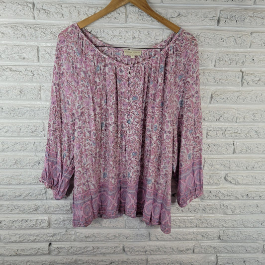 Cynthia Rowley Womens Top 3X Plus Peasant 3/4 Sleeve Lightweight Pink Floral