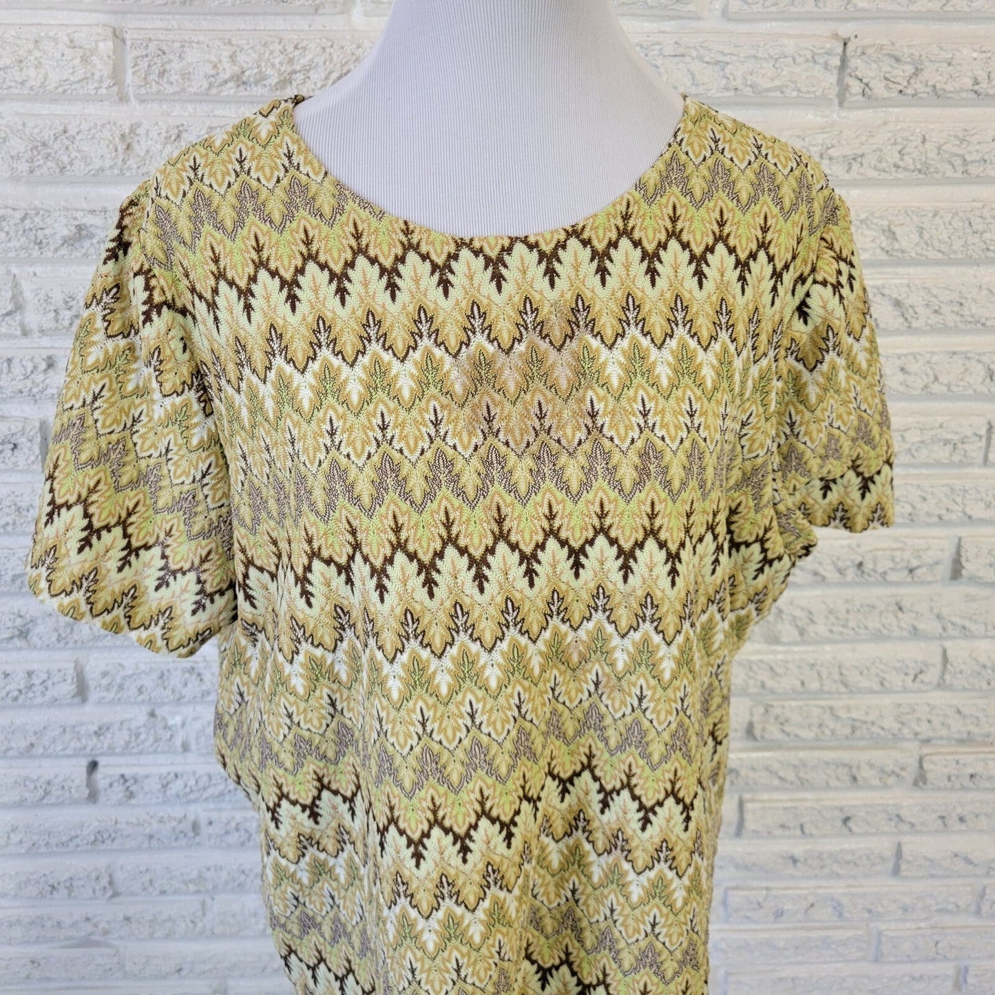 Alfred Dunner Women's Plus Size 1X Top Green Brown Geometric Short Sleeve Blouse