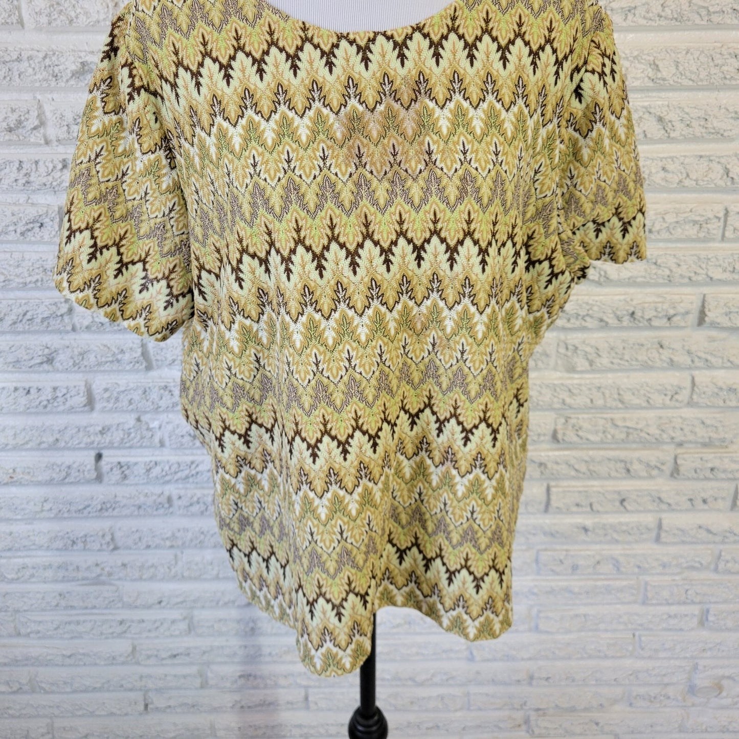 Alfred Dunner Women's Plus Size 1X Top Green Brown Geometric Short Sleeve Blouse