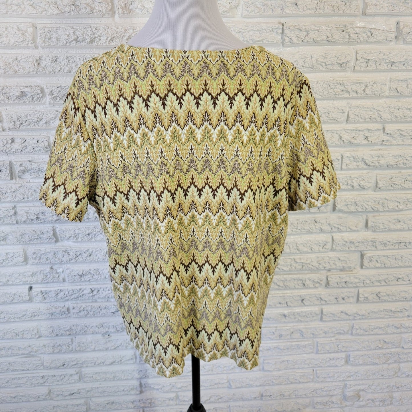 Alfred Dunner Women's Plus Size 1X Top Green Brown Geometric Short Sleeve Blouse