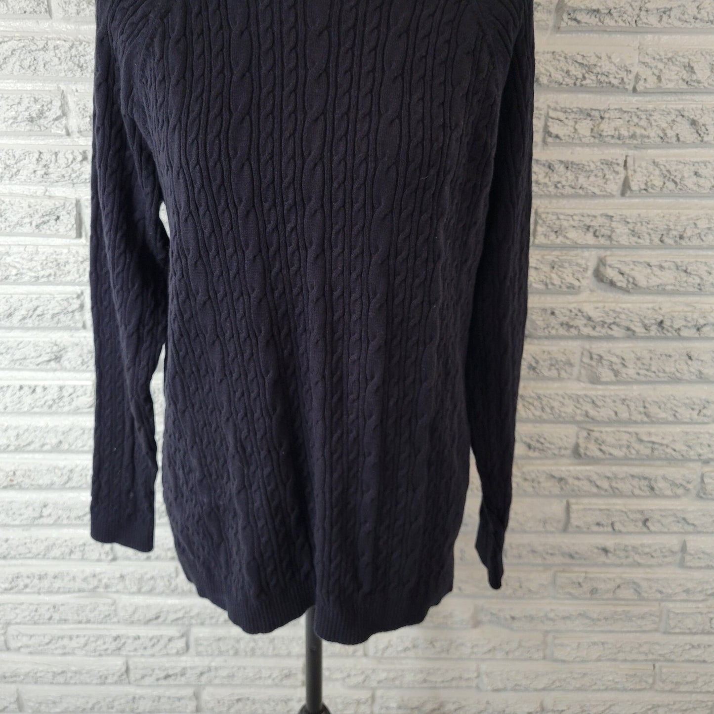 Lands End Womens Sweater XL 18 Plus Cable Knit Black Cotton Casual Comfy