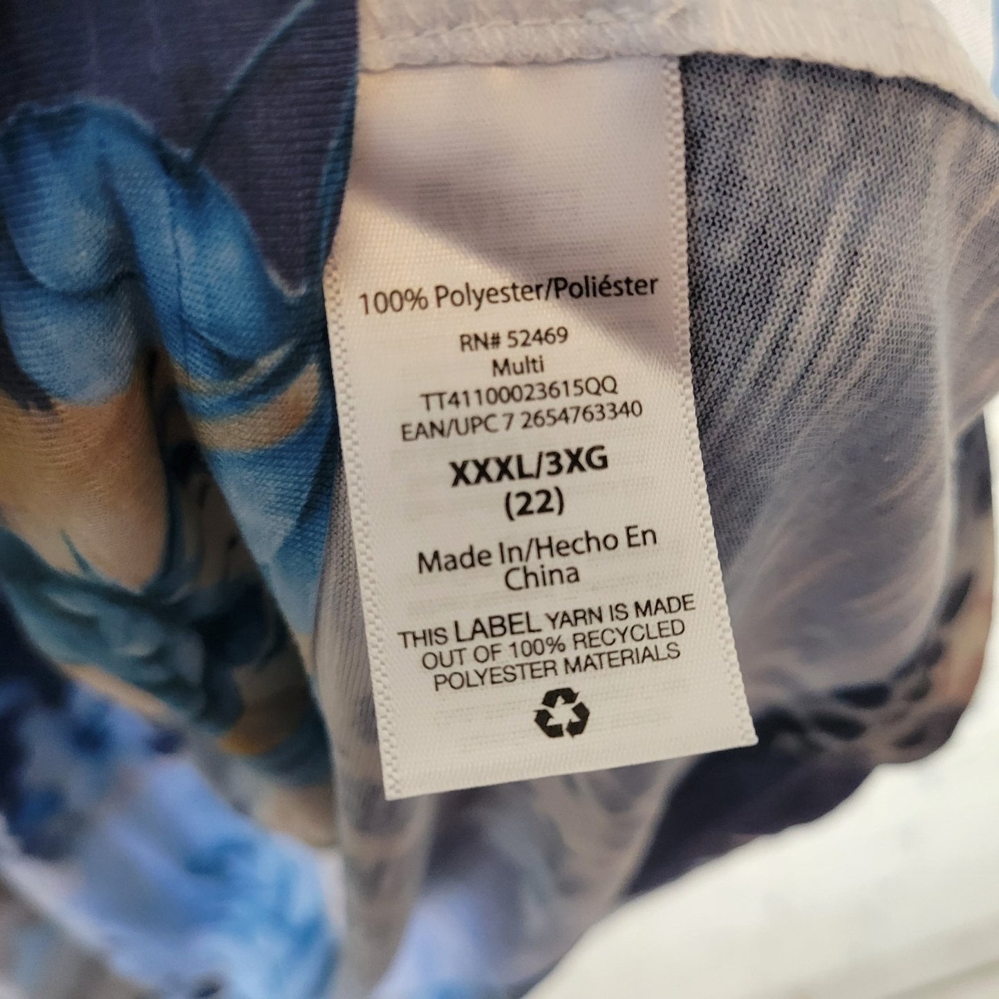 Time Tru Tunic 3XL Plus Blue Floral Rhinestone Long Sleeve Crew Neck Pullover