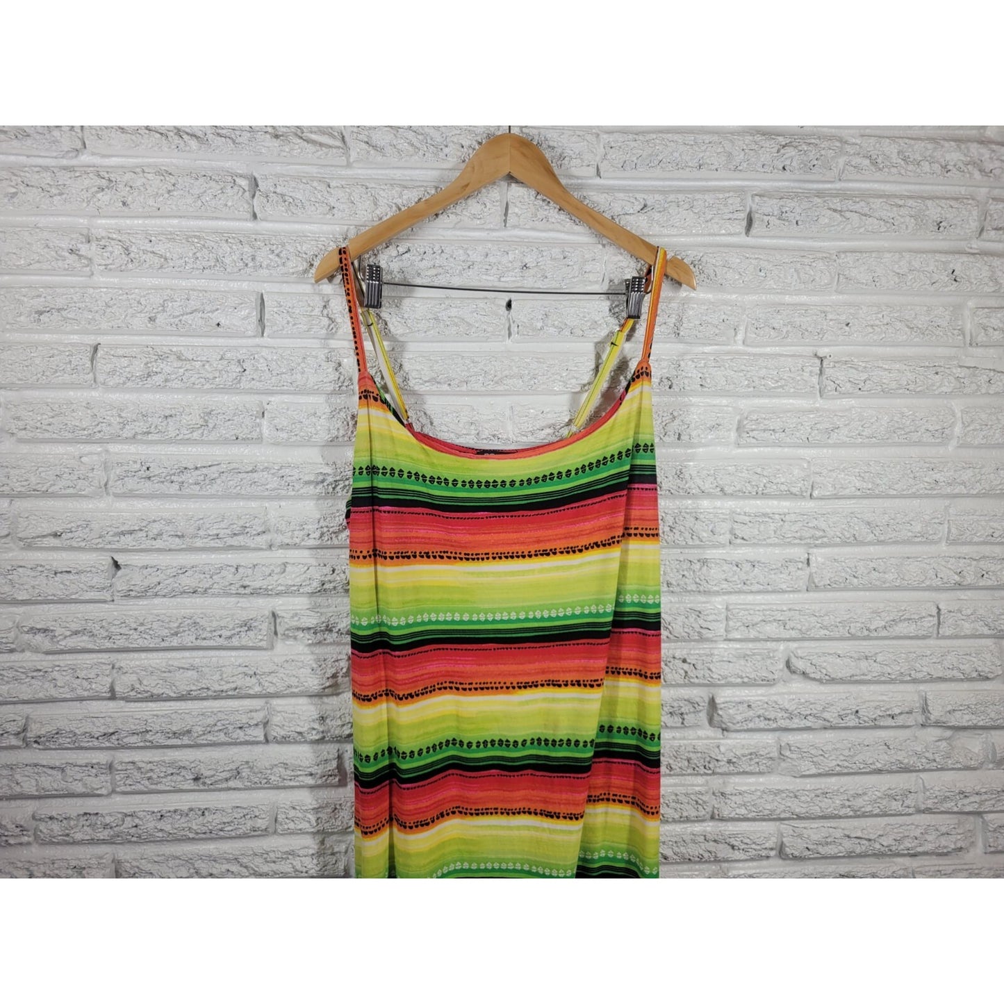 Rouge 3X Plus Size Dress Fluorescent Red Striped Midi Slip Square Neck
