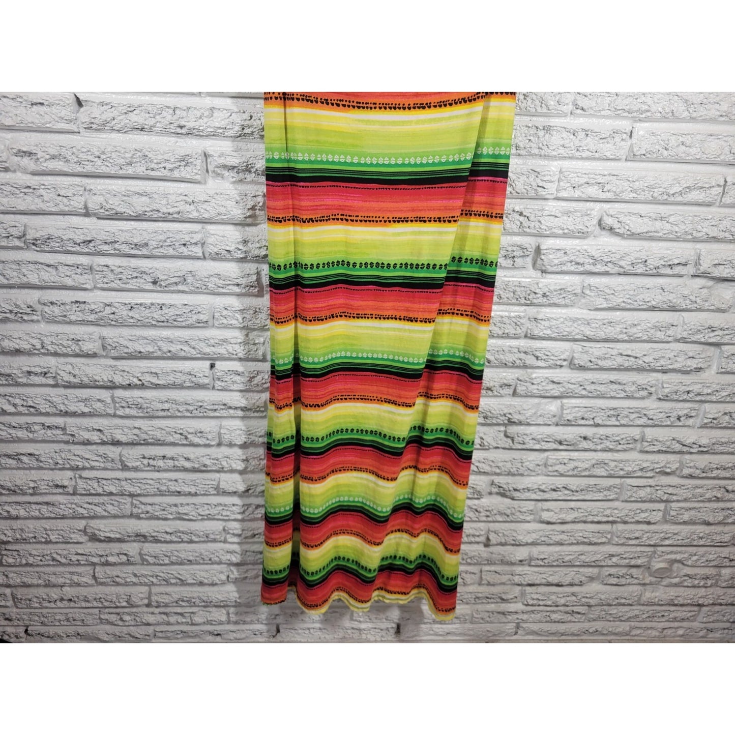 Rouge 3X Plus Size Dress Fluorescent Red Striped Midi Slip Square Neck