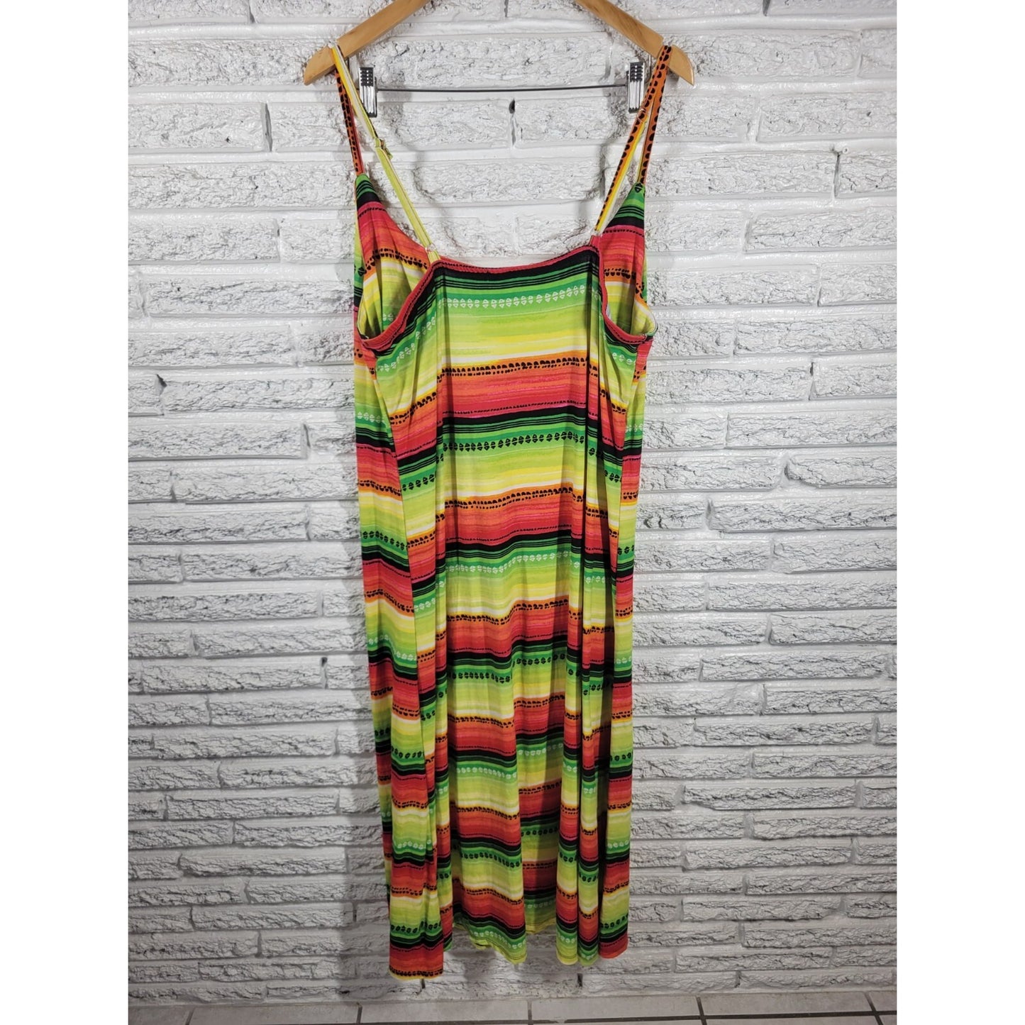 Rouge 3X Plus Size Dress Fluorescent Red Striped Midi Slip Square Neck