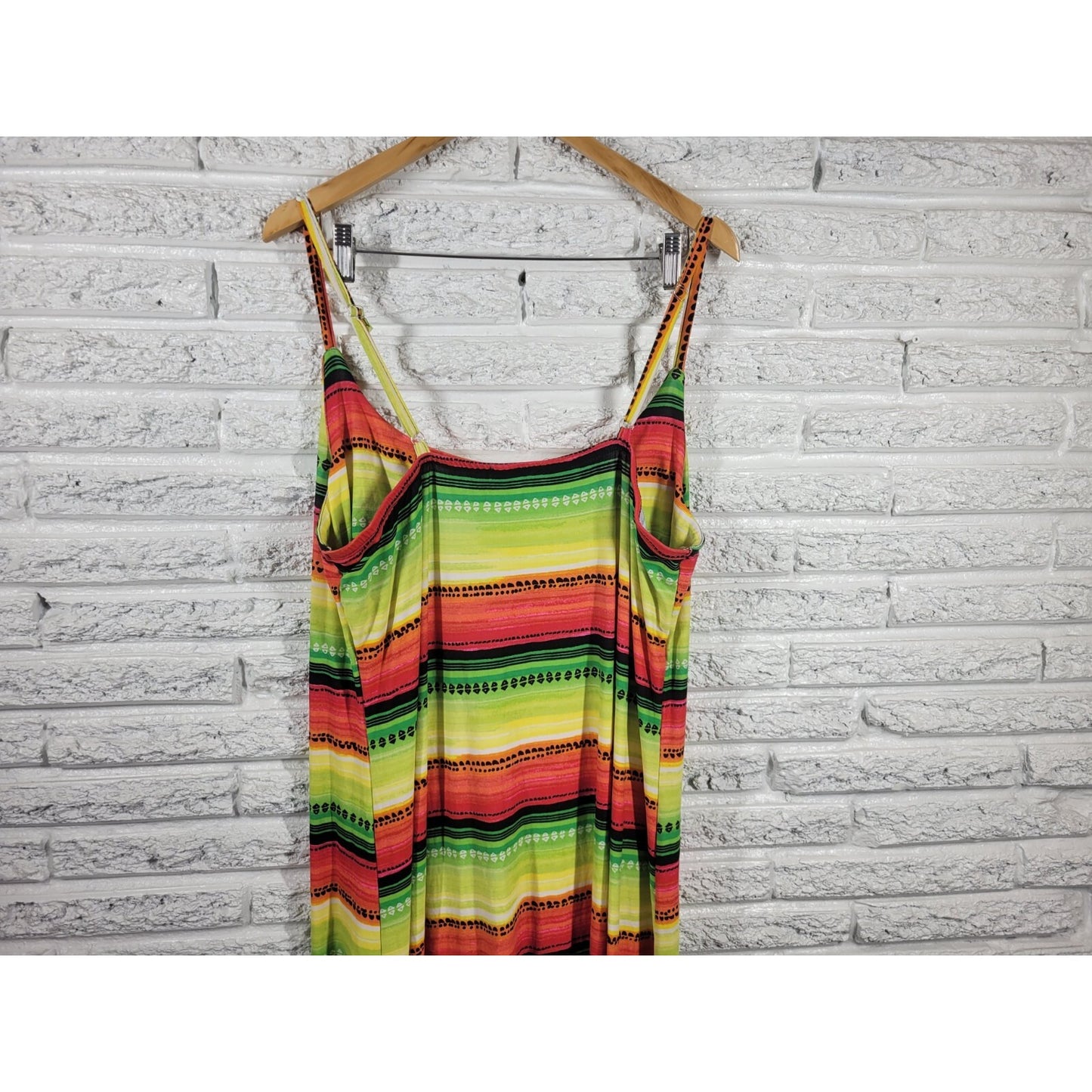 Rouge 3X Plus Size Dress Fluorescent Red Striped Midi Slip Square Neck