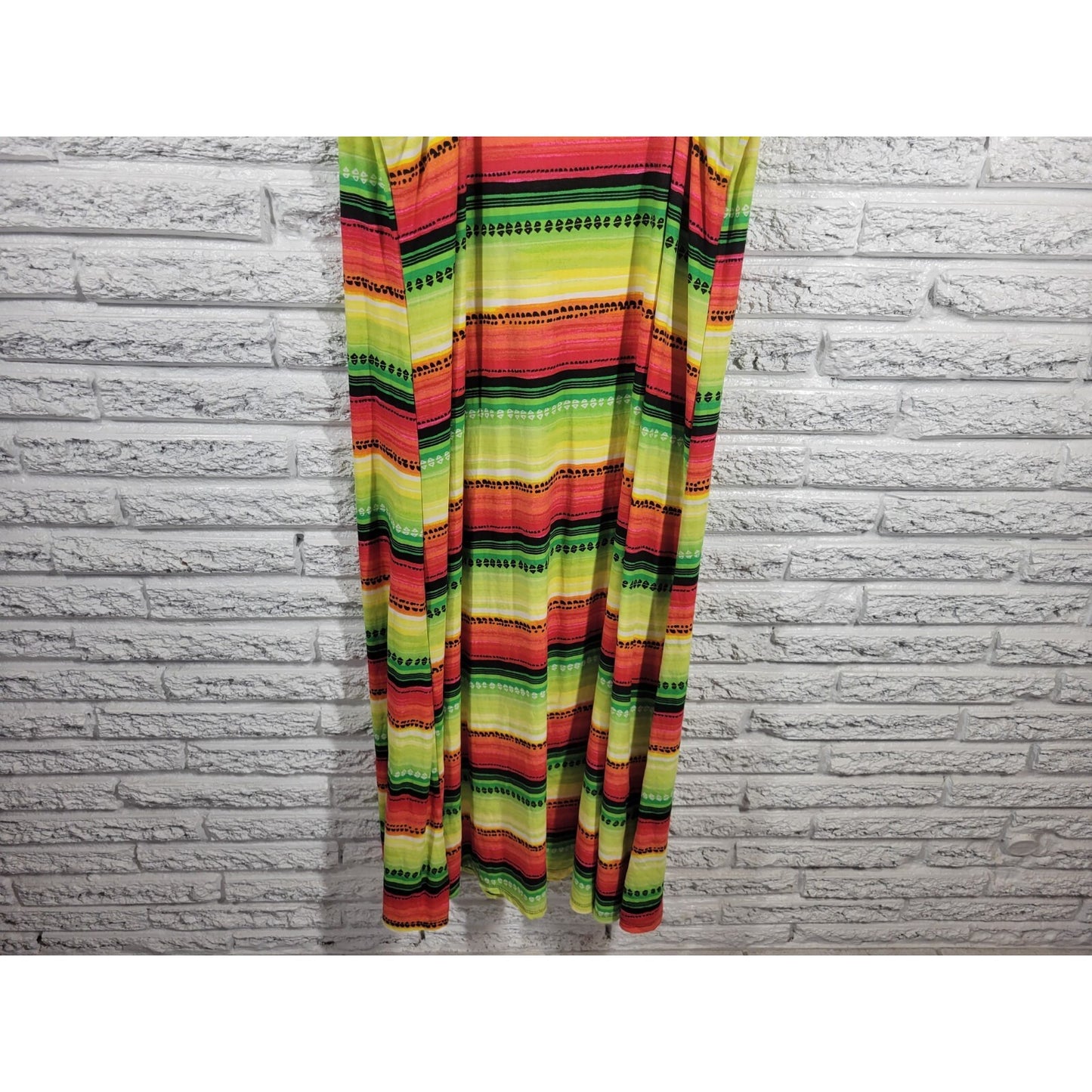 Rouge 3X Plus Size Dress Fluorescent Red Striped Midi Slip Square Neck