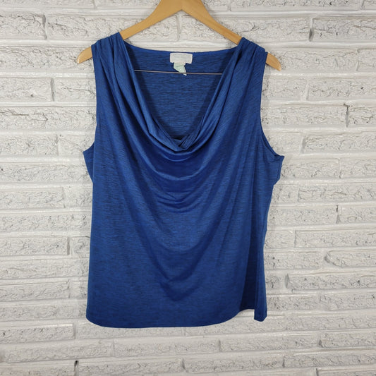 Maurices Women Top 0 0X Plus Sleeveless Blue Heather Cowl Neck Poly Blend Casual