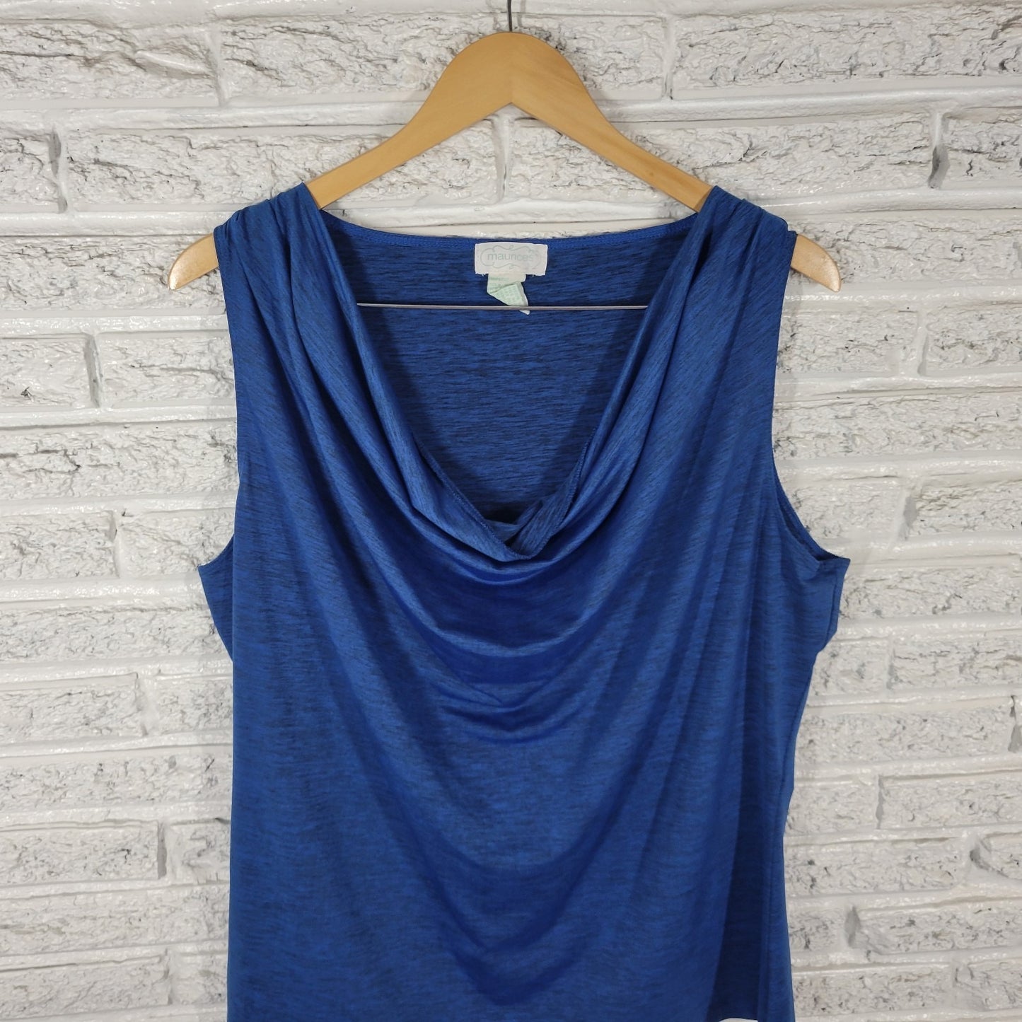 Maurices Women Top 0 0X Plus Sleeveless Blue Heather Cowl Neck Poly Blend Casual