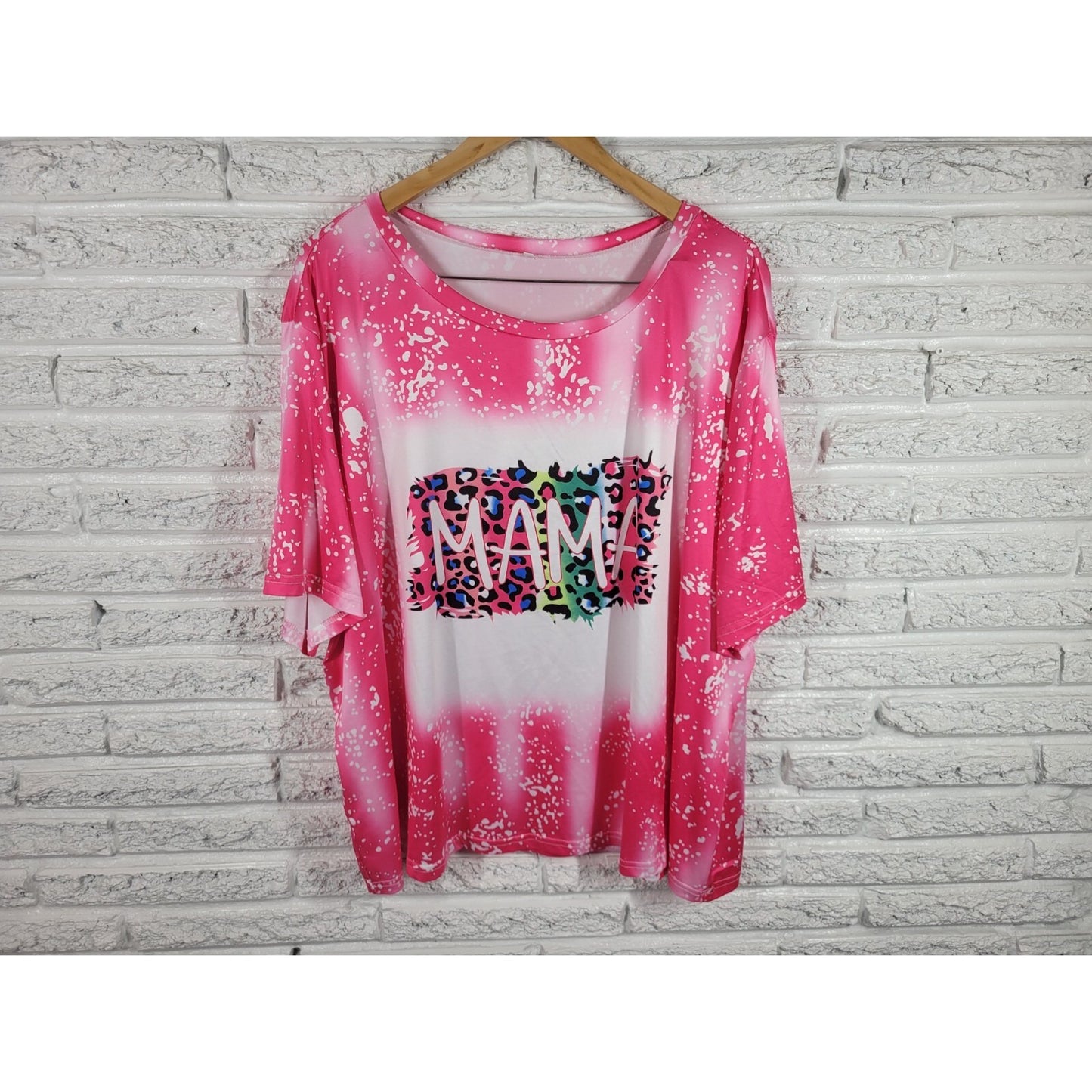 Shein Womens Top 5XL Plus Tee Short Sleeve Pink Animal Print Mama Mom Polyester