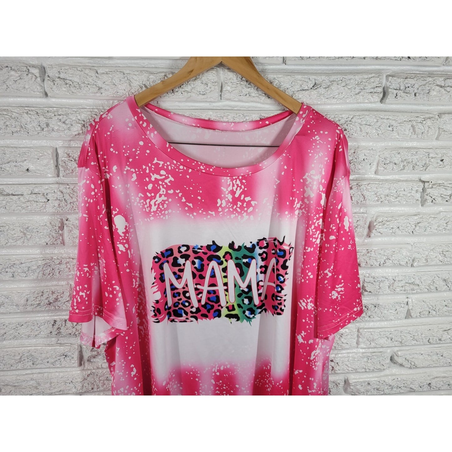Shein Womens Top 5XL Plus Tee Short Sleeve Pink Animal Print Mama Mom Polyester