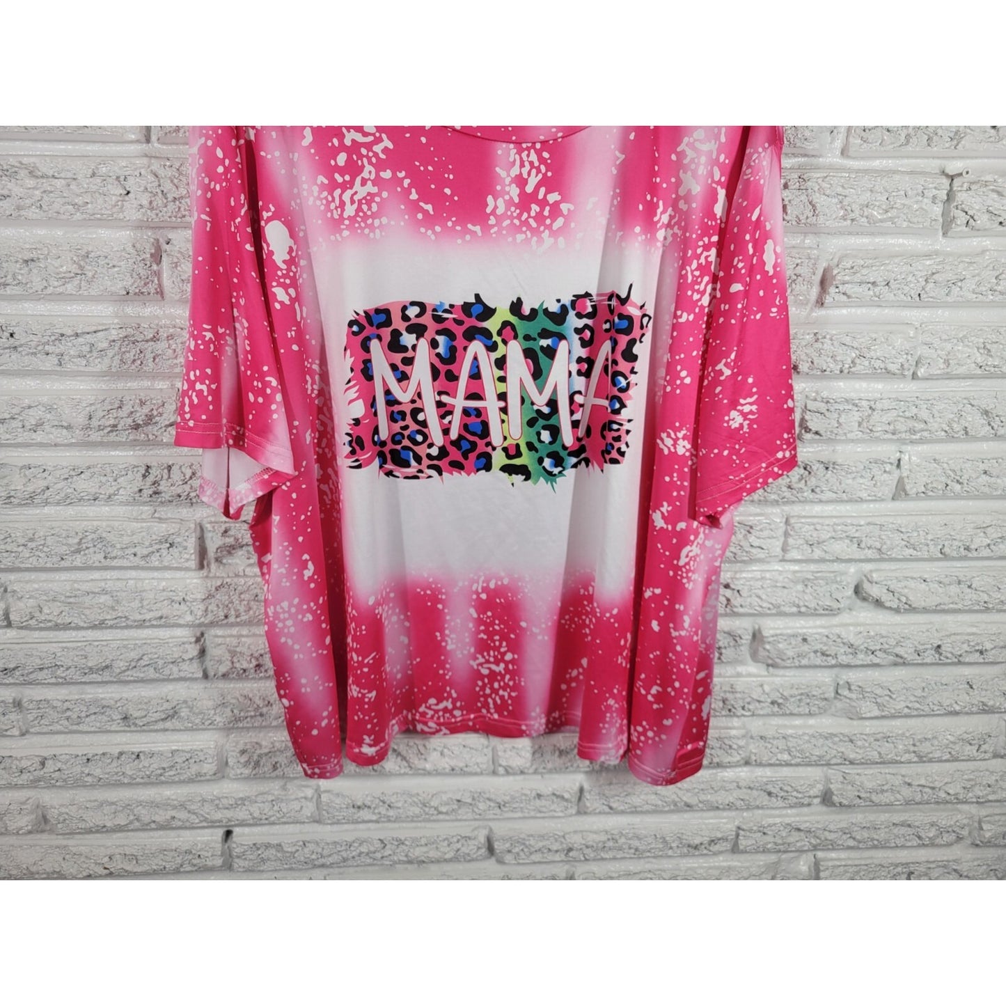 Shein Womens Top 5XL Plus Tee Short Sleeve Pink Animal Print Mama Mom Polyester