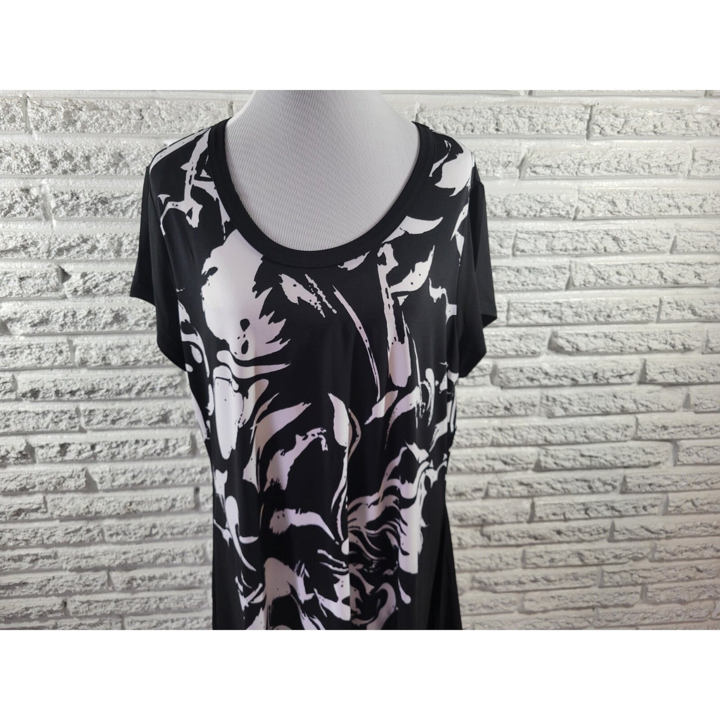 Avenue Womens Top 18 20 Plus Short Sleeve Asymmetric Black Watercolor Career