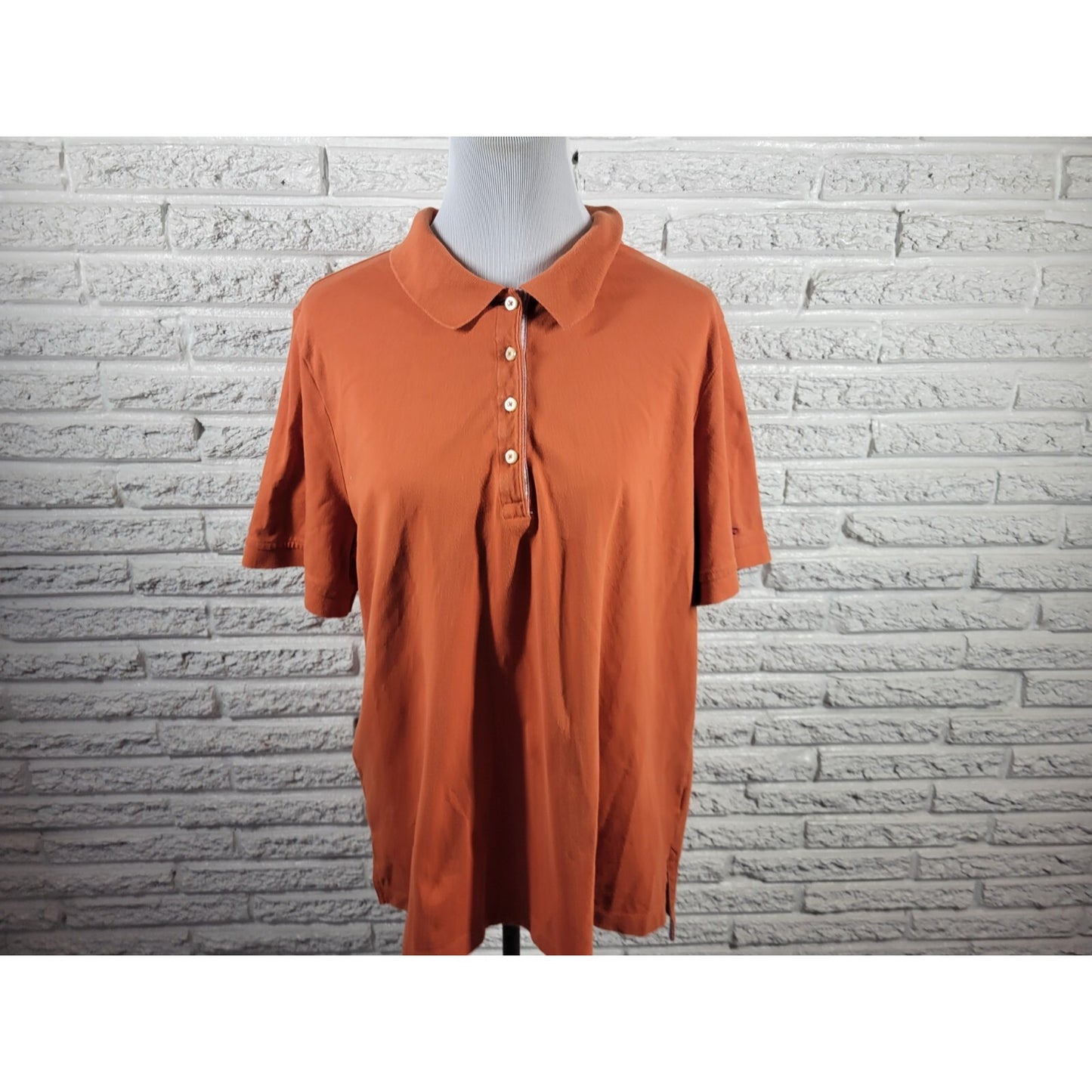 Tommy Hilfiger Women Top 2X Plus Polo Short Sleeve Orange Cotton Blend Quarte