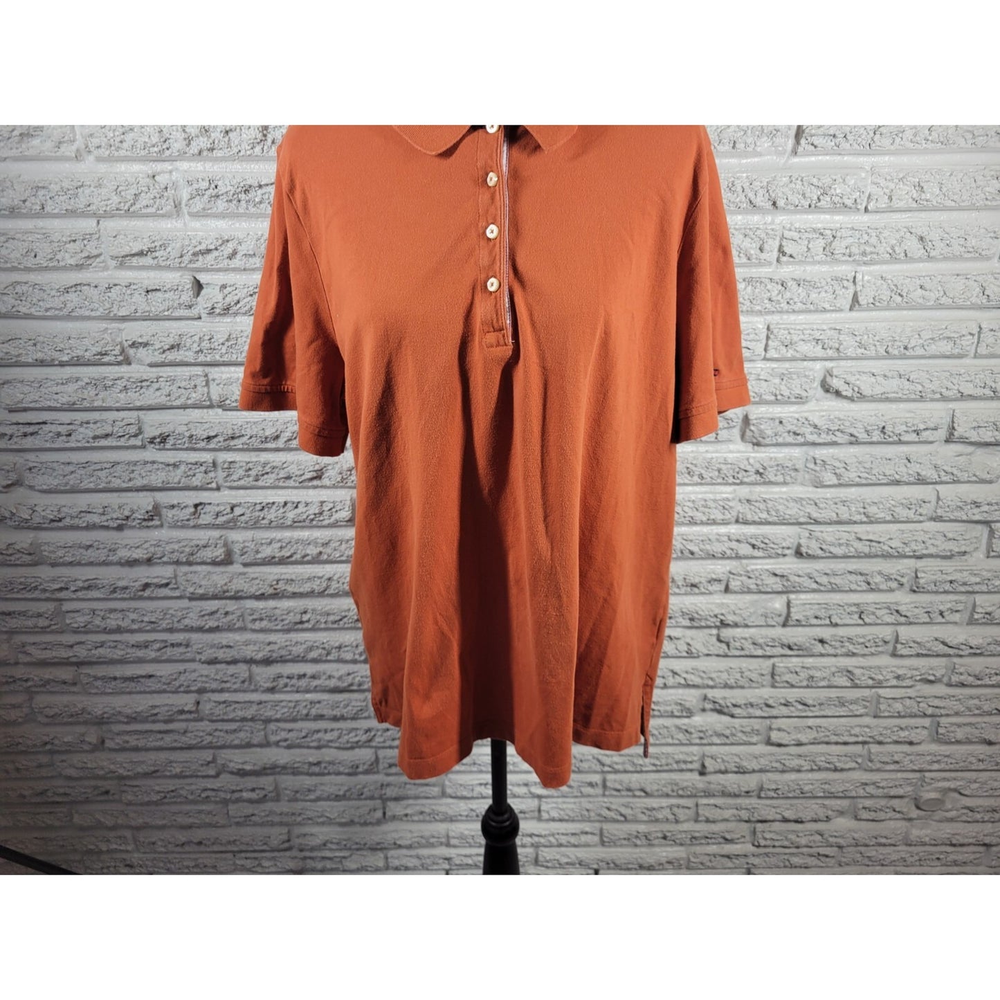 Tommy Hilfiger Women Top 2X Plus Polo Short Sleeve Orange Cotton Blend Quarte