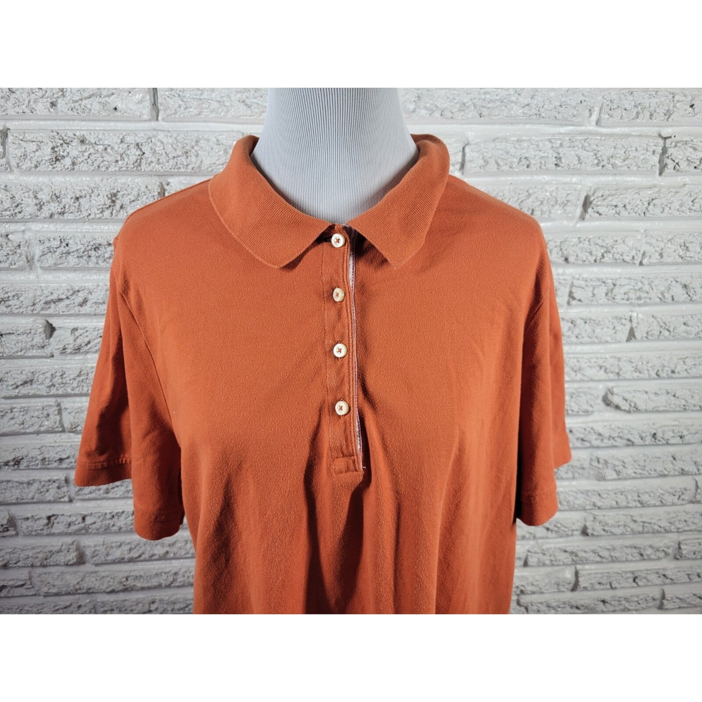 Tommy Hilfiger Women Top 2X Plus Polo Short Sleeve Orange Cotton Blend Quarte