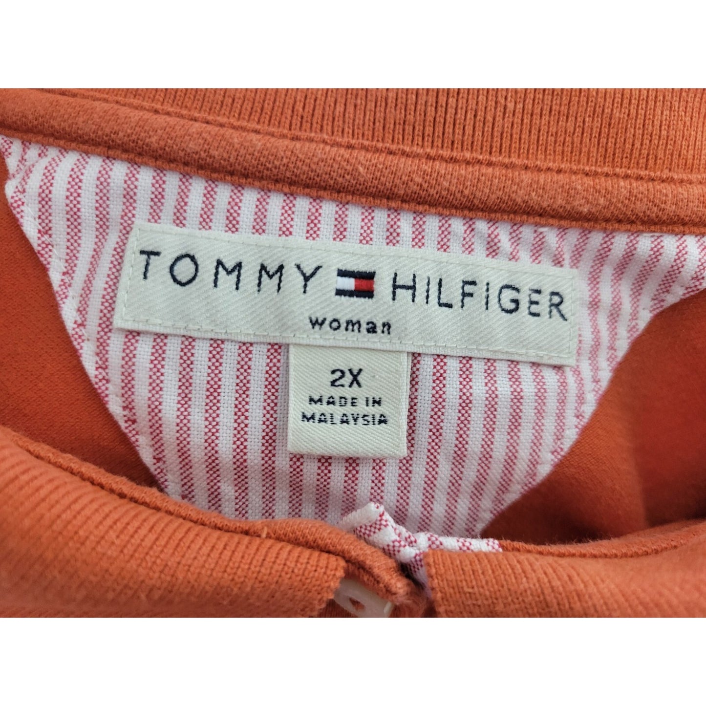 Tommy Hilfiger Women Top 2X Plus Polo Short Sleeve Orange Cotton Blend Quarte