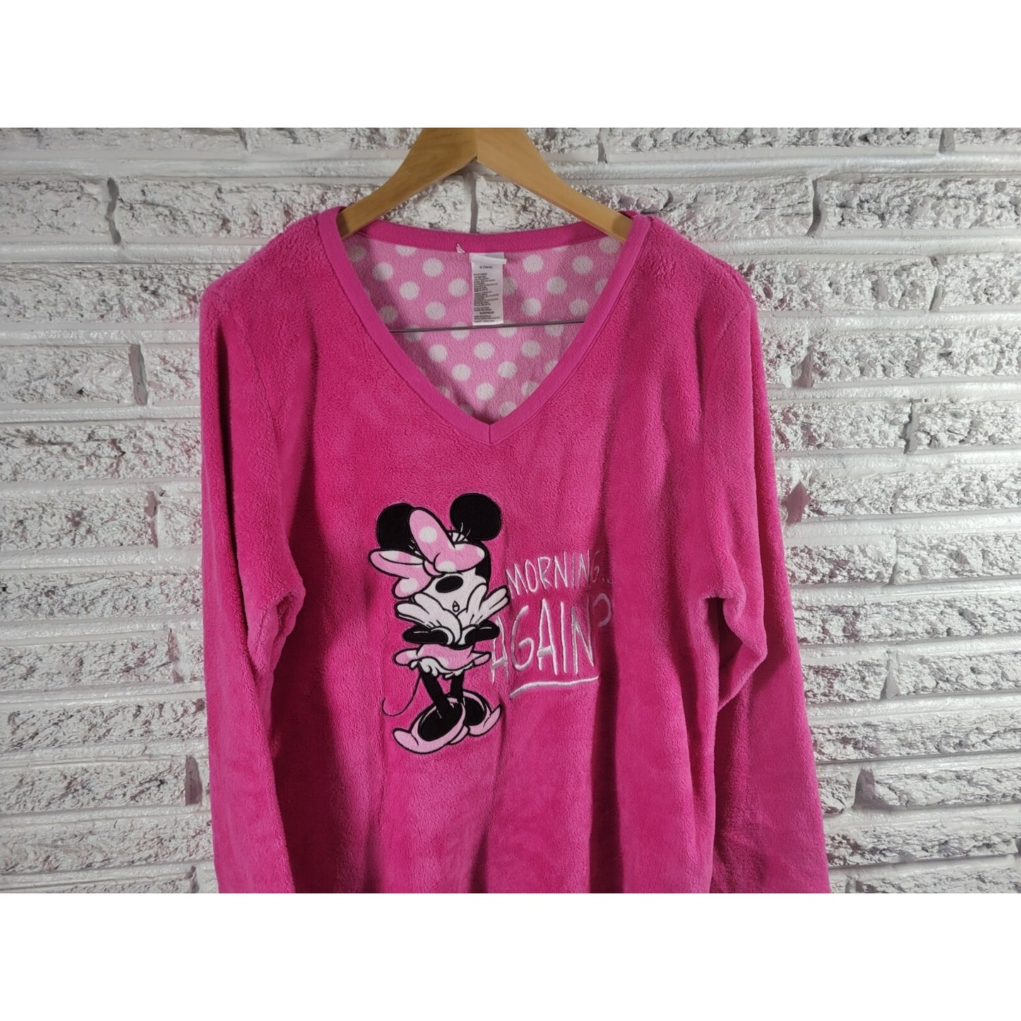 Disney Minnie Mouse Womens Pajamas Extra Large XL Top Fleece Morning Again Pink