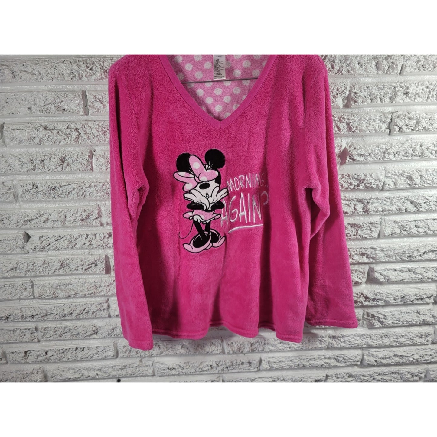 Disney Minnie Mouse Womens Pajamas Extra Large XL Top Fleece Morning Again Pink