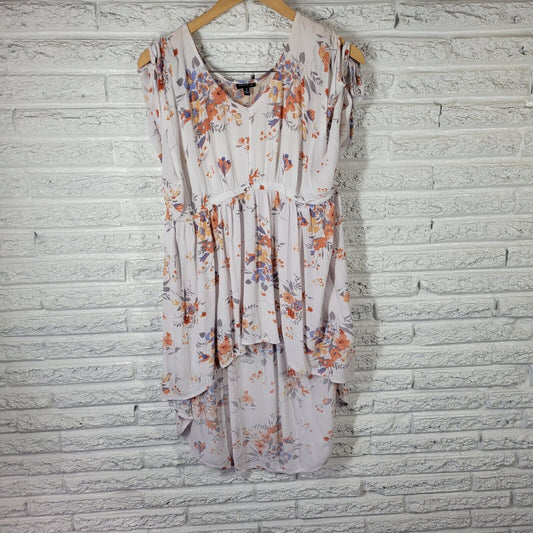 Torrid Womens Dress 1 1X Tied Cold Shoulder Orange Floral High Low Lightweight