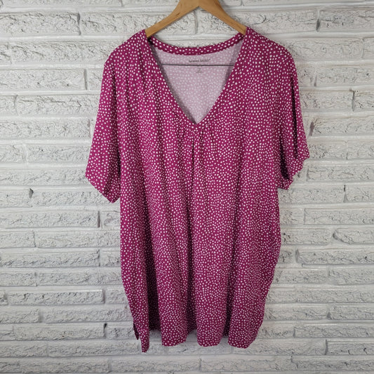 Woman Within Womens Top 3X Plus Tee Tunic Shor Sleeve Purple Pink Polka Dot
