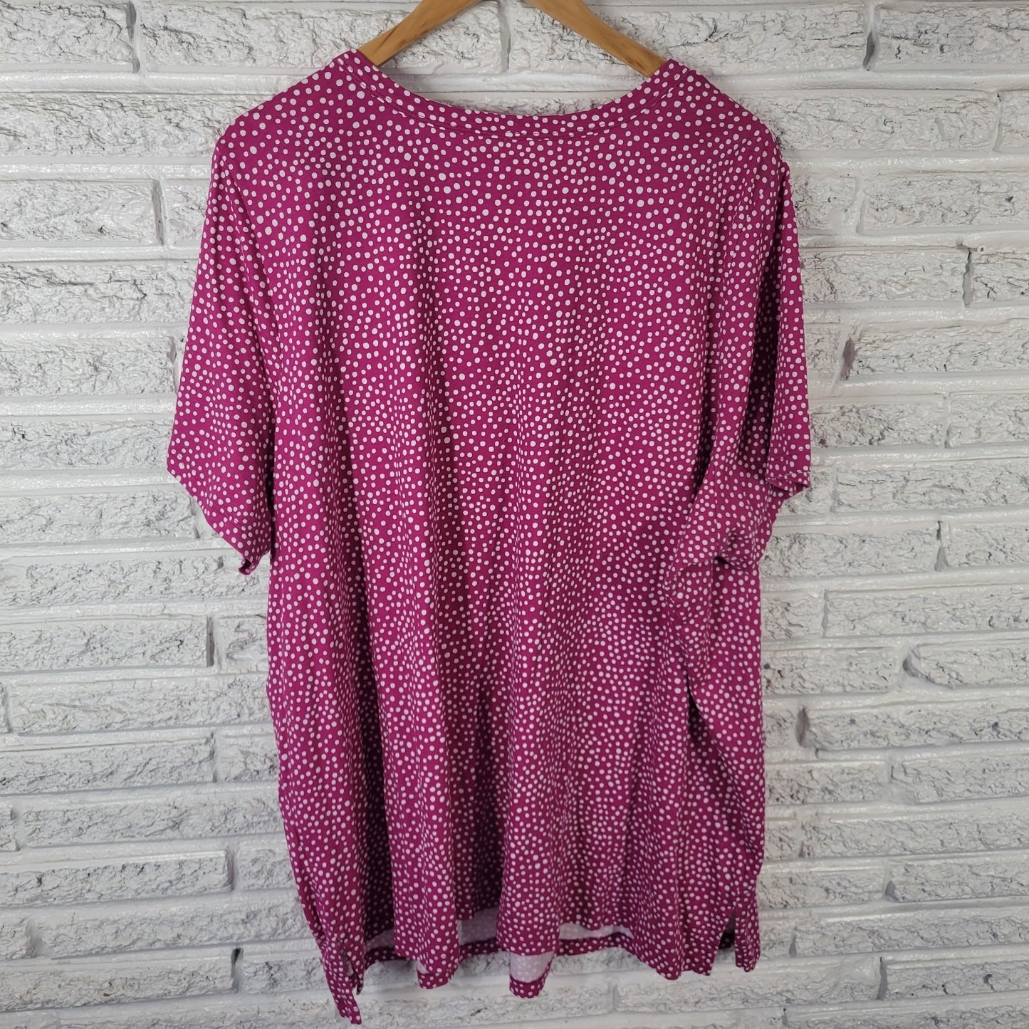 Woman Within Womens Top 3X Plus Tee Tunic Shor Sleeve Purple Pink Polka Dot