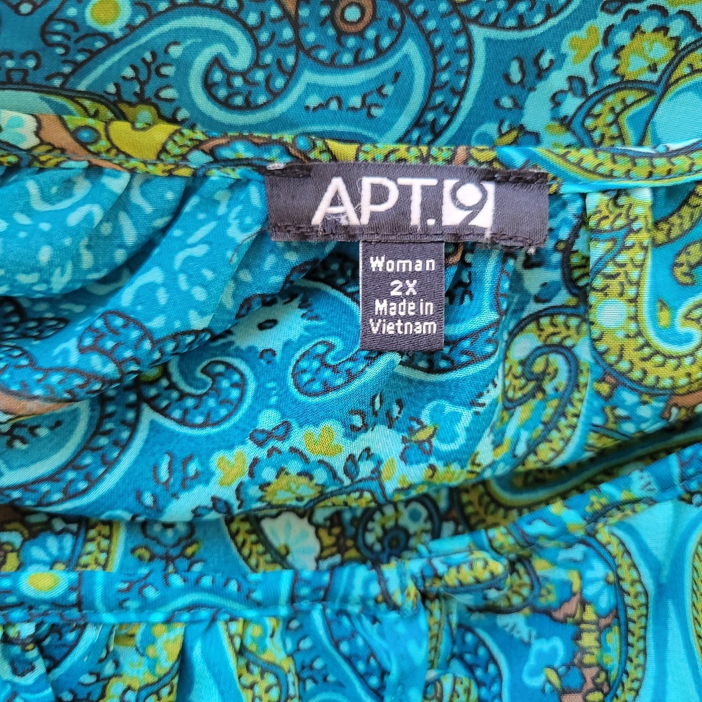 Apt 9 Women's 2X Plus Blue Geometric Sheer Button-Up 3/4 Sleeve Blouse Top