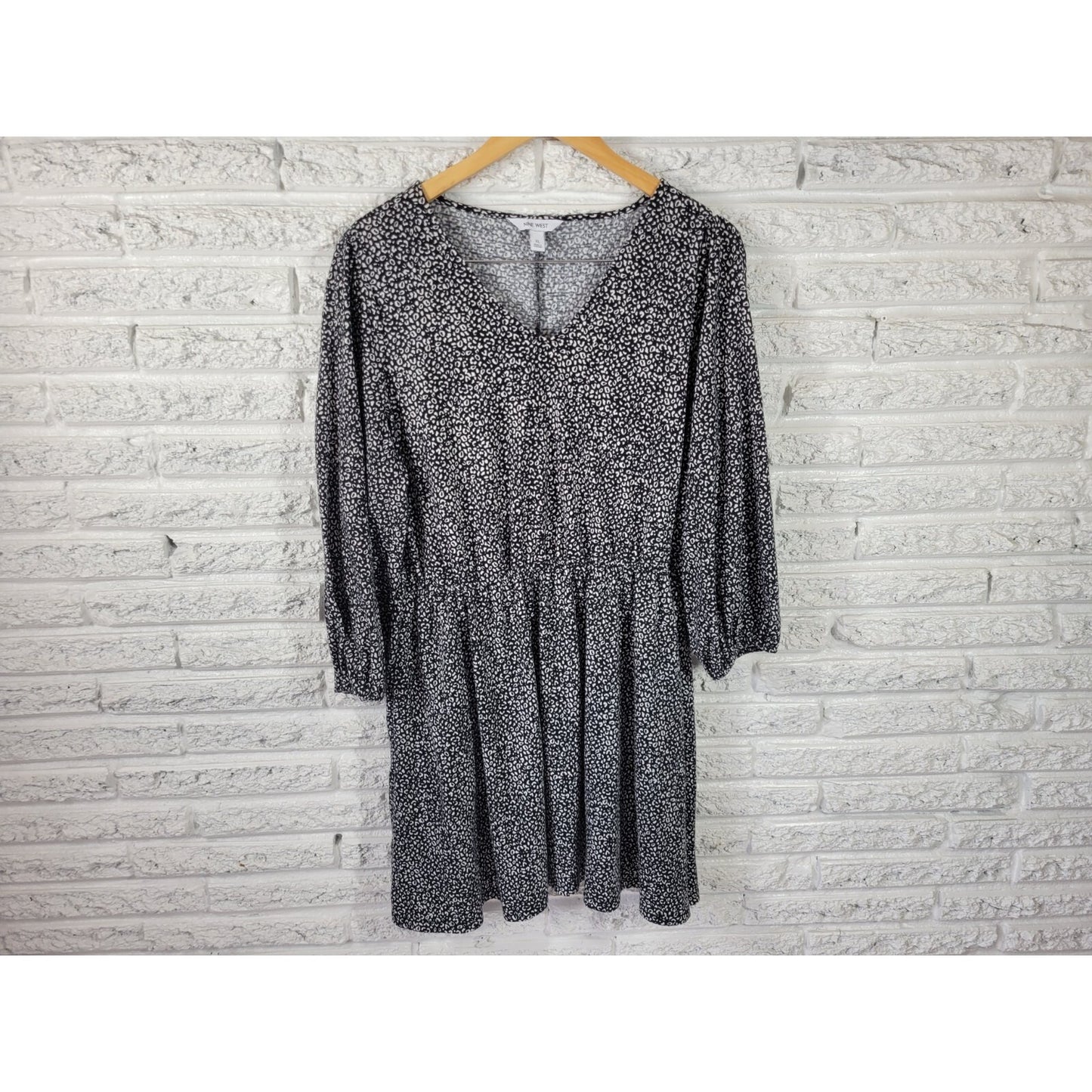 Nine West Womens Dress Extra Large Mini Fit Flare Black Animal Print Pockets