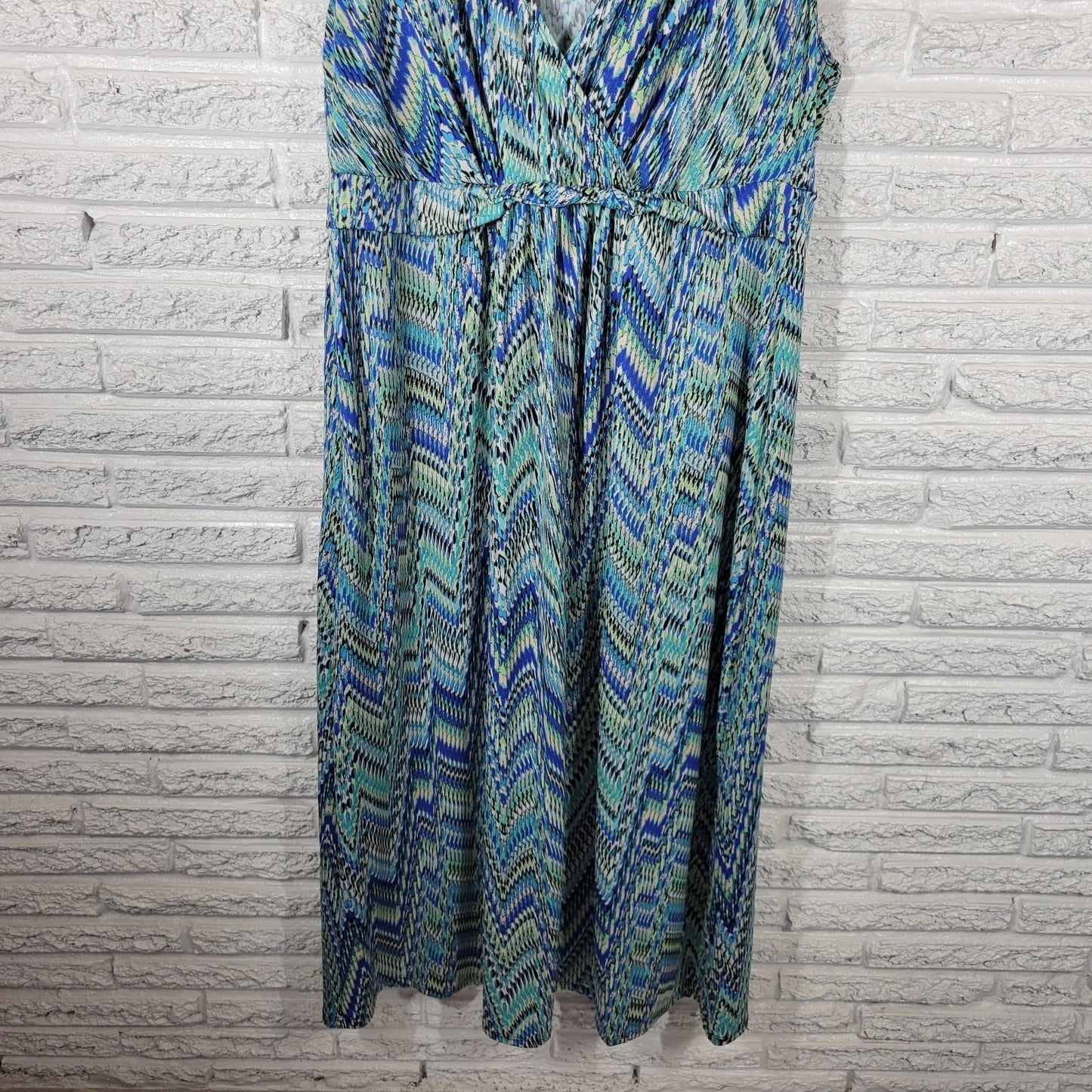 Kim Rogers Womens Dress 1X Plus Sheath Sleeveless Blue Watercolor Poly Blend