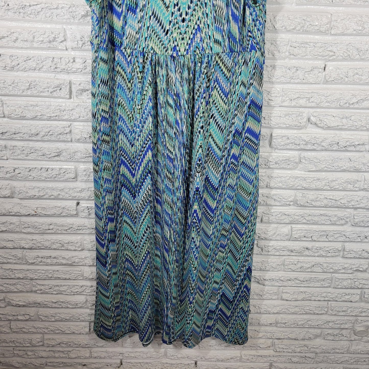 Kim Rogers Womens Dress 1X Plus Sheath Sleeveless Blue Watercolor Poly Blend