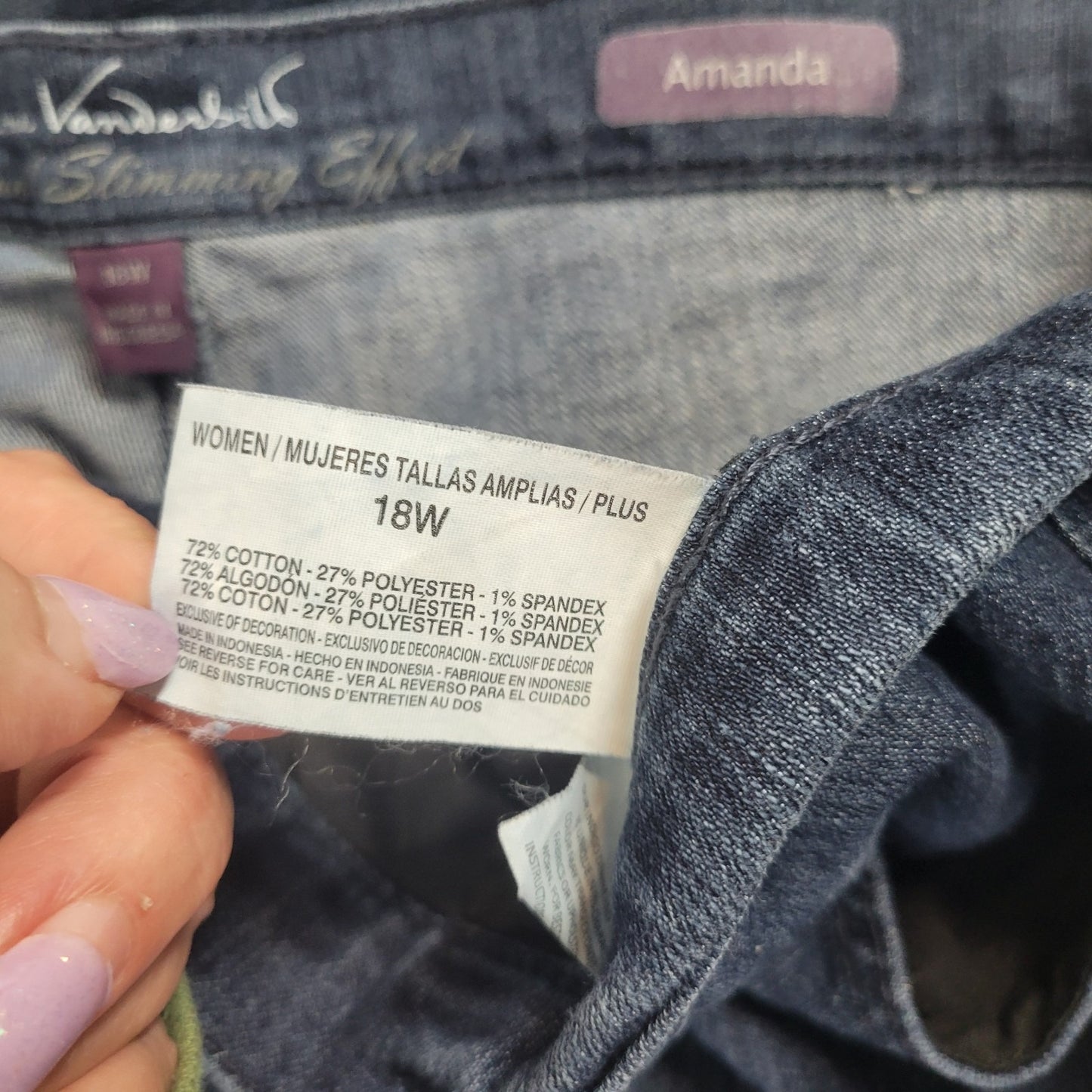 Gloria Vanderbilt Amanda Womens Jeans 18W Plus Slimming Dark Blue Denim Zip Fly