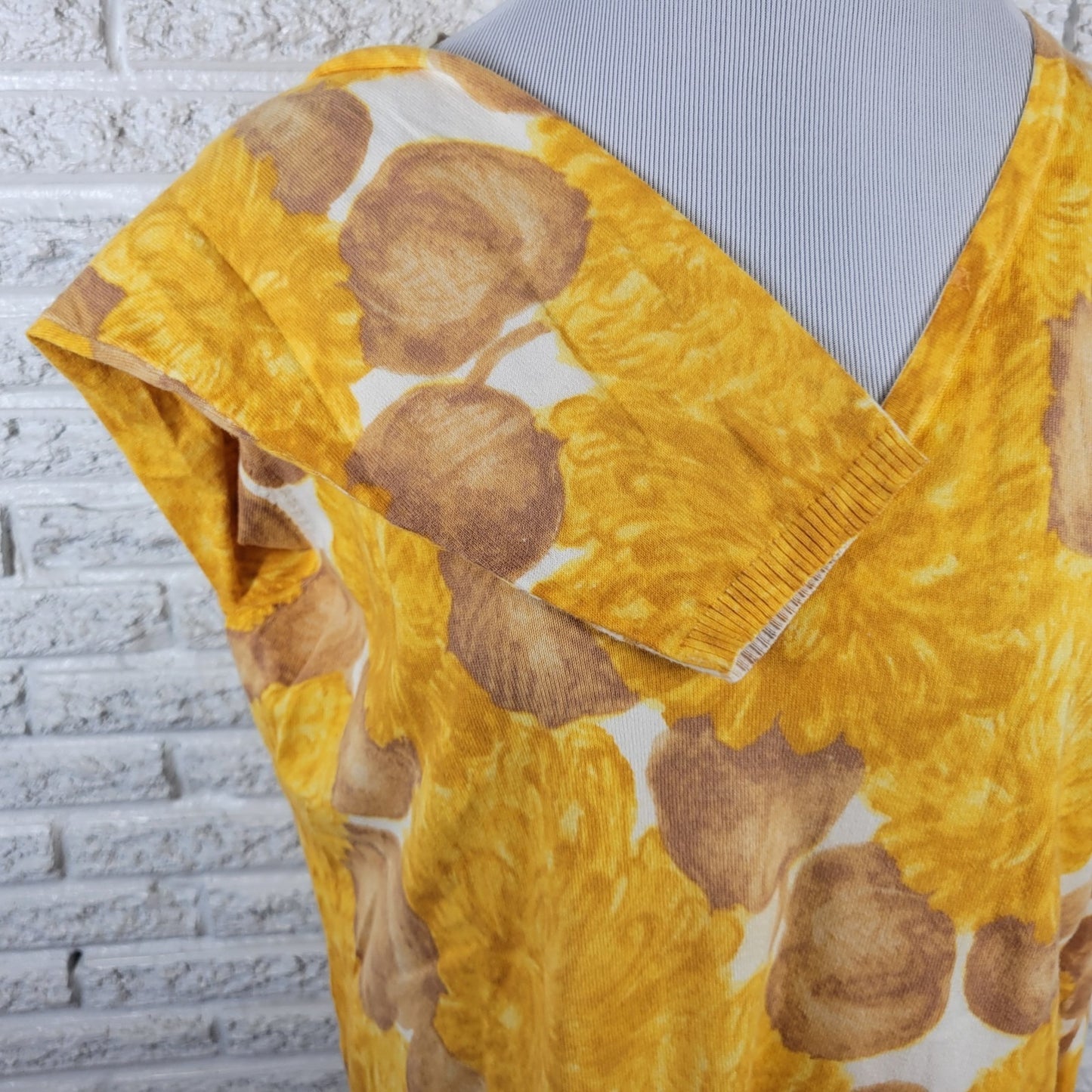 Liz Claiborne Womens Top Extra Large Long Sleeve Yellow Floral Knit Cotton Blend