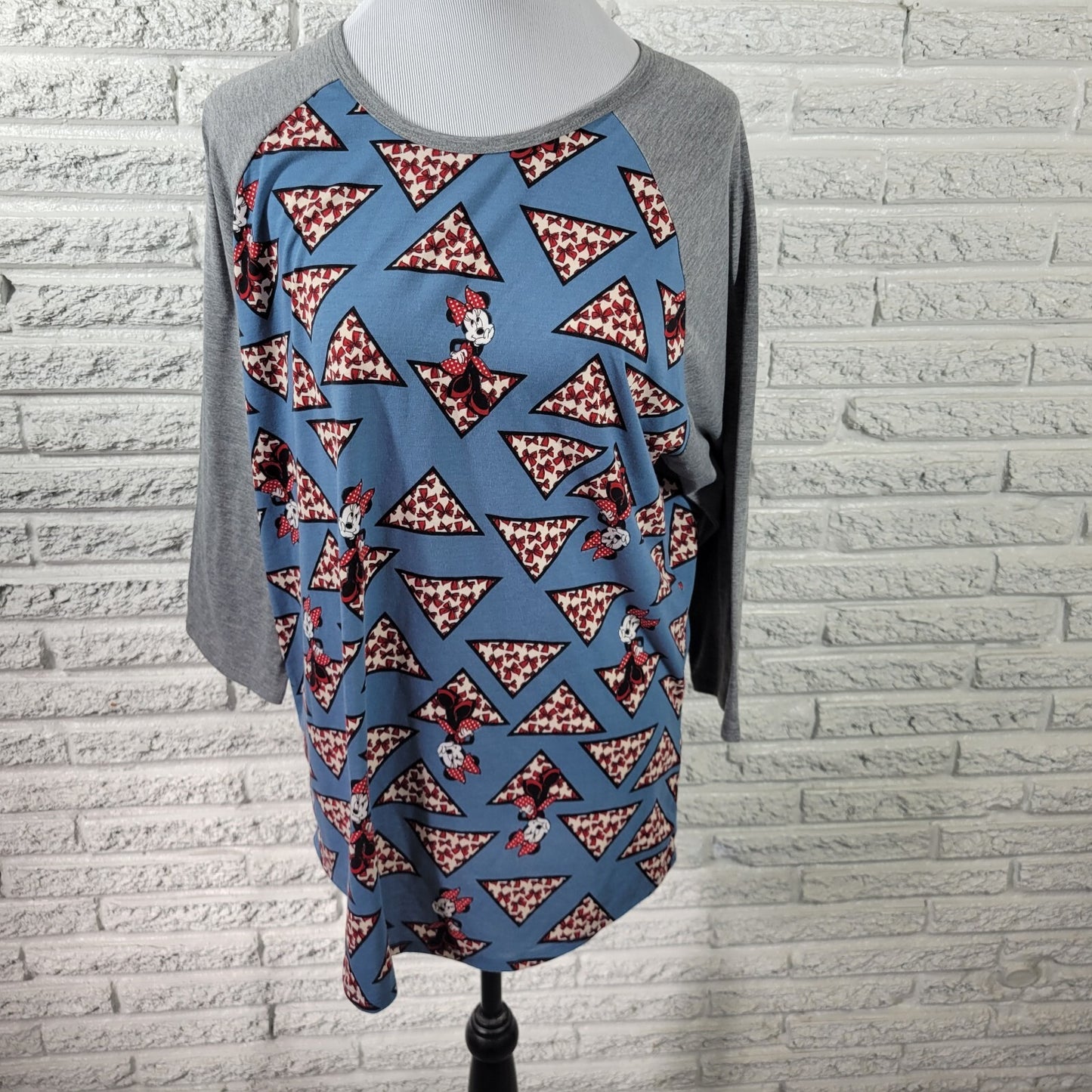 Lularoe Womens Top 2XL Plus Tee Raglan Sleeve Minnie Mouse Blue Red Poly Blend