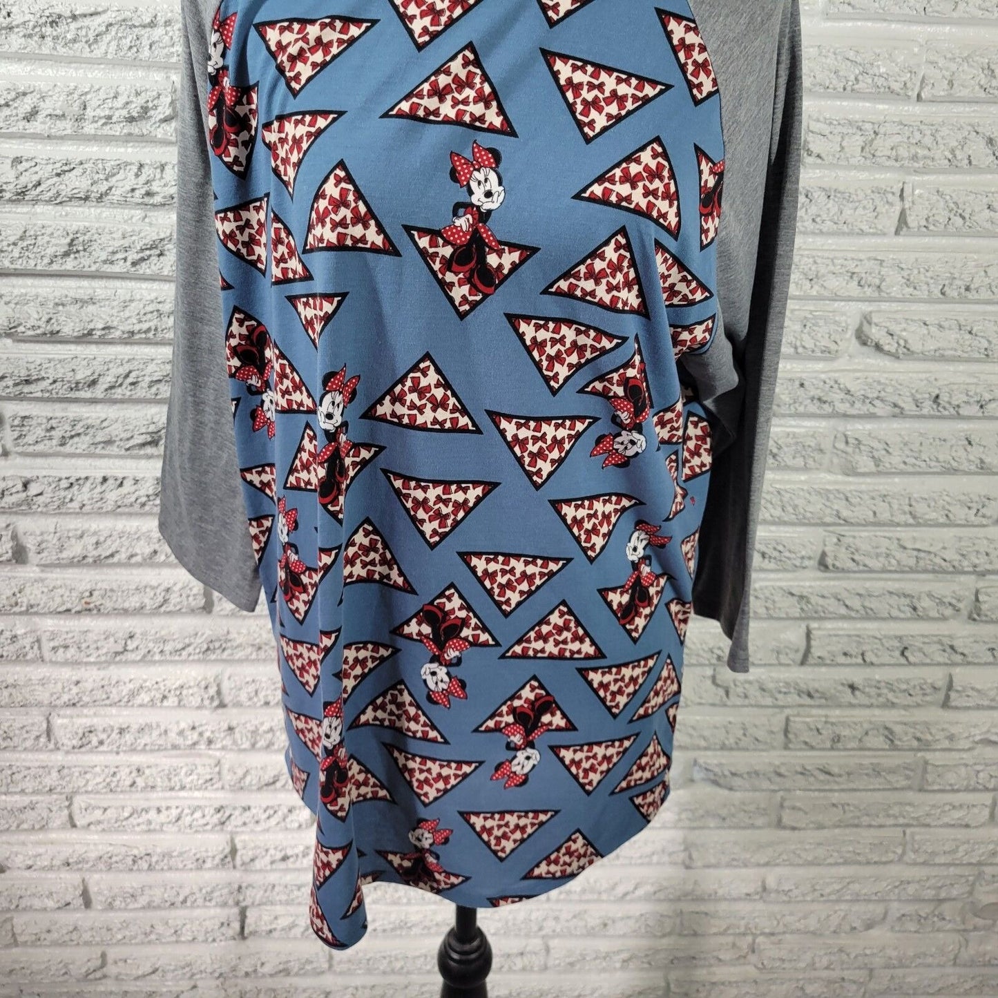 Lularoe Womens Top 2XL Plus Tee Raglan Sleeve Minnie Mouse Blue Red Poly Blend
