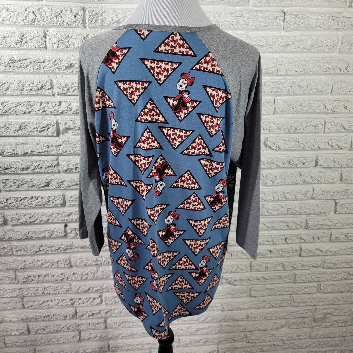 Lularoe Womens Top 2XL Plus Tee Raglan Sleeve Minnie Mouse Blue Red Poly Blend